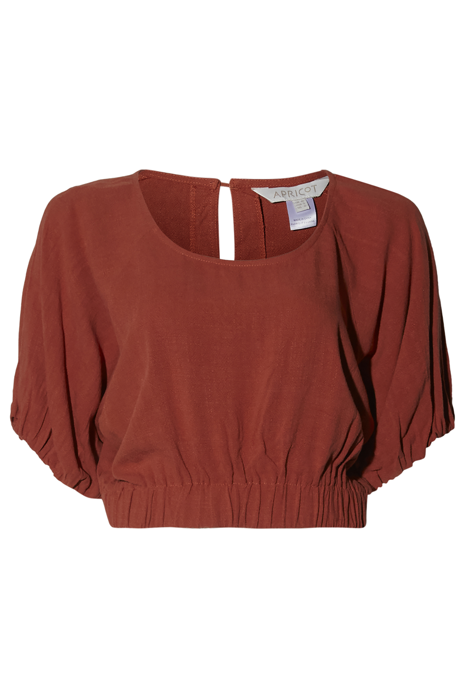 Linen Mix Cropped Elastic Top