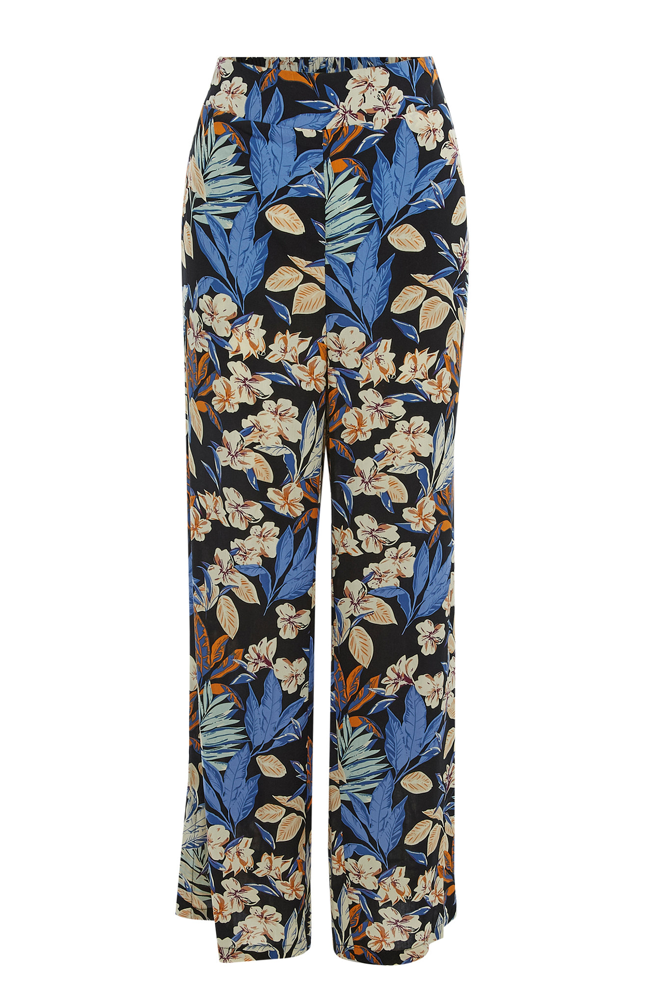 Tropical Print Wide Leg Pants