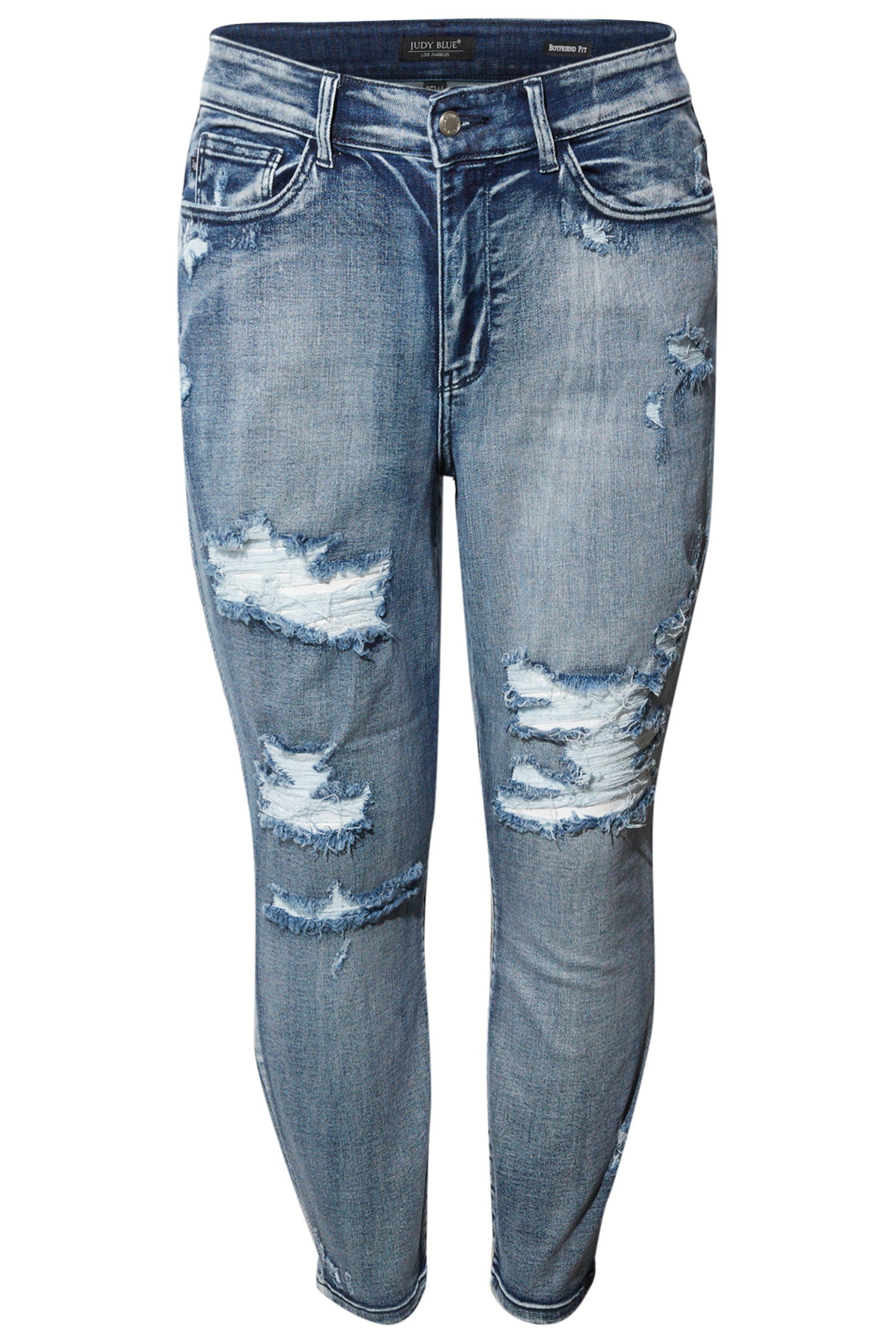 High Rise Distressed Slim Straight Jean