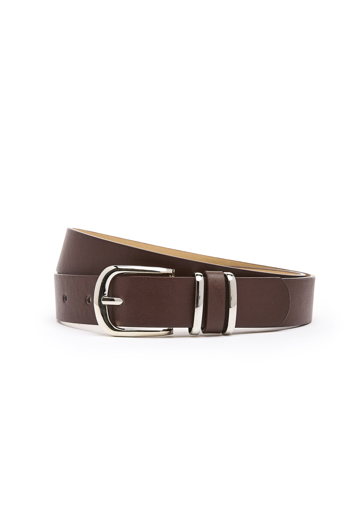 Brown Belt with Silver Square Buckle & 2 Loops