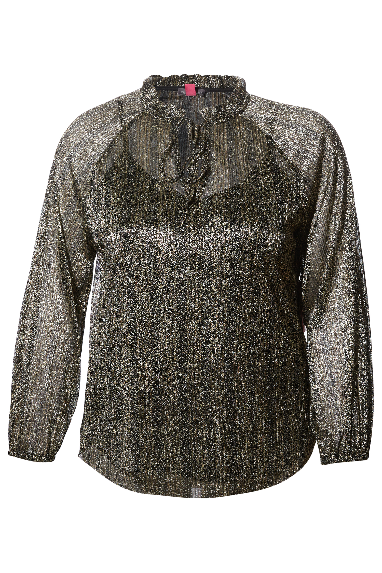 Metallic Tie Neck Blouse