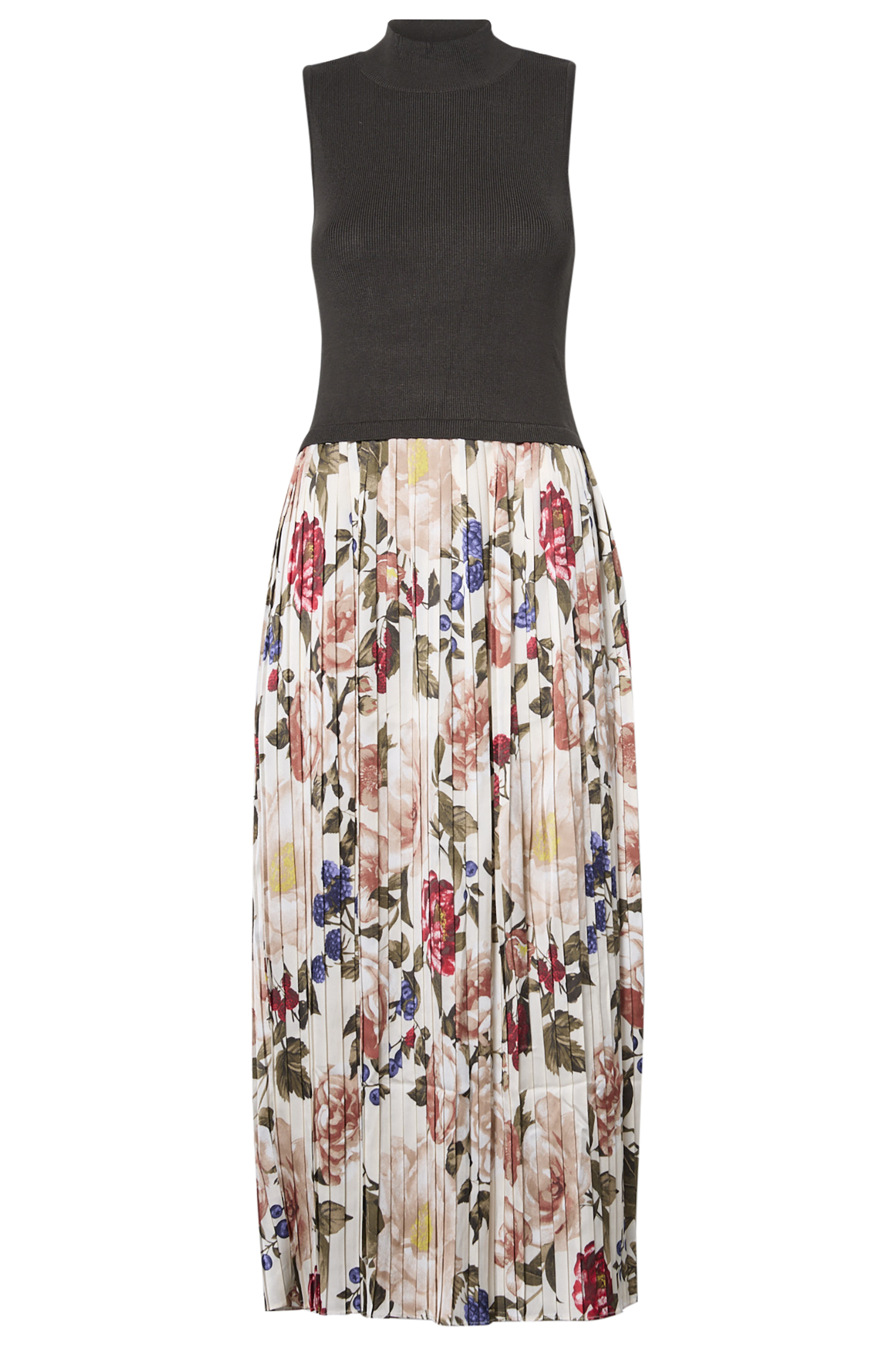 Sleeveless Contrast Pleated Midi Dress