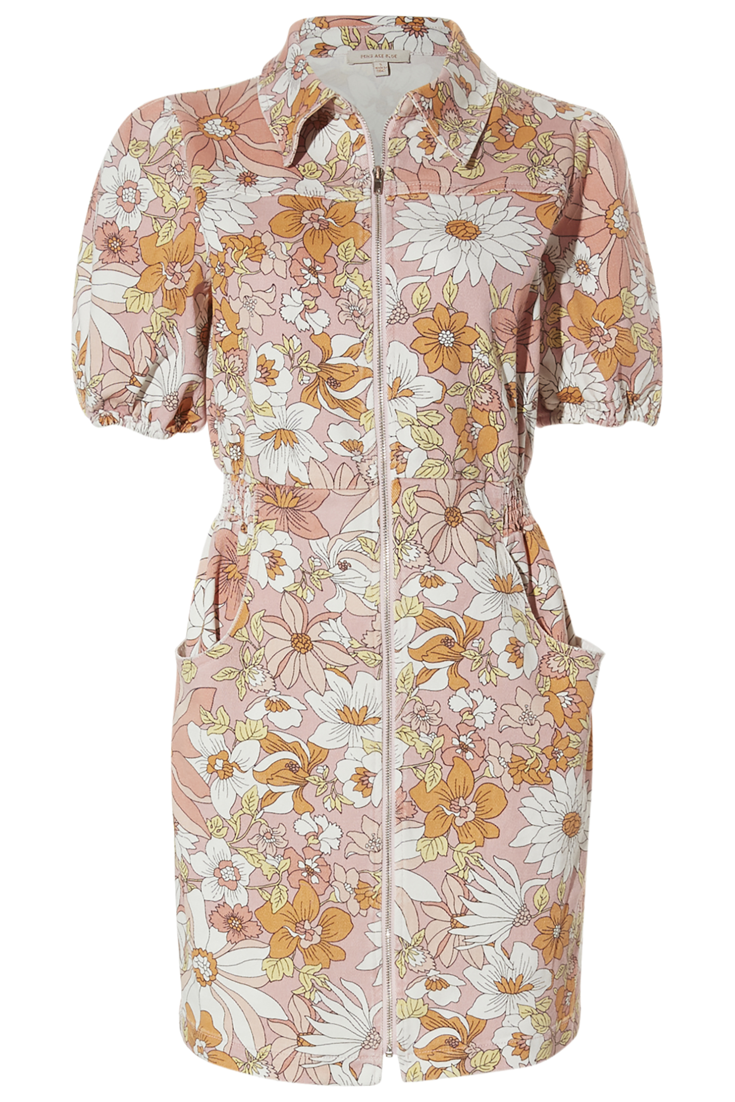 Zip Front Floral Print Dress