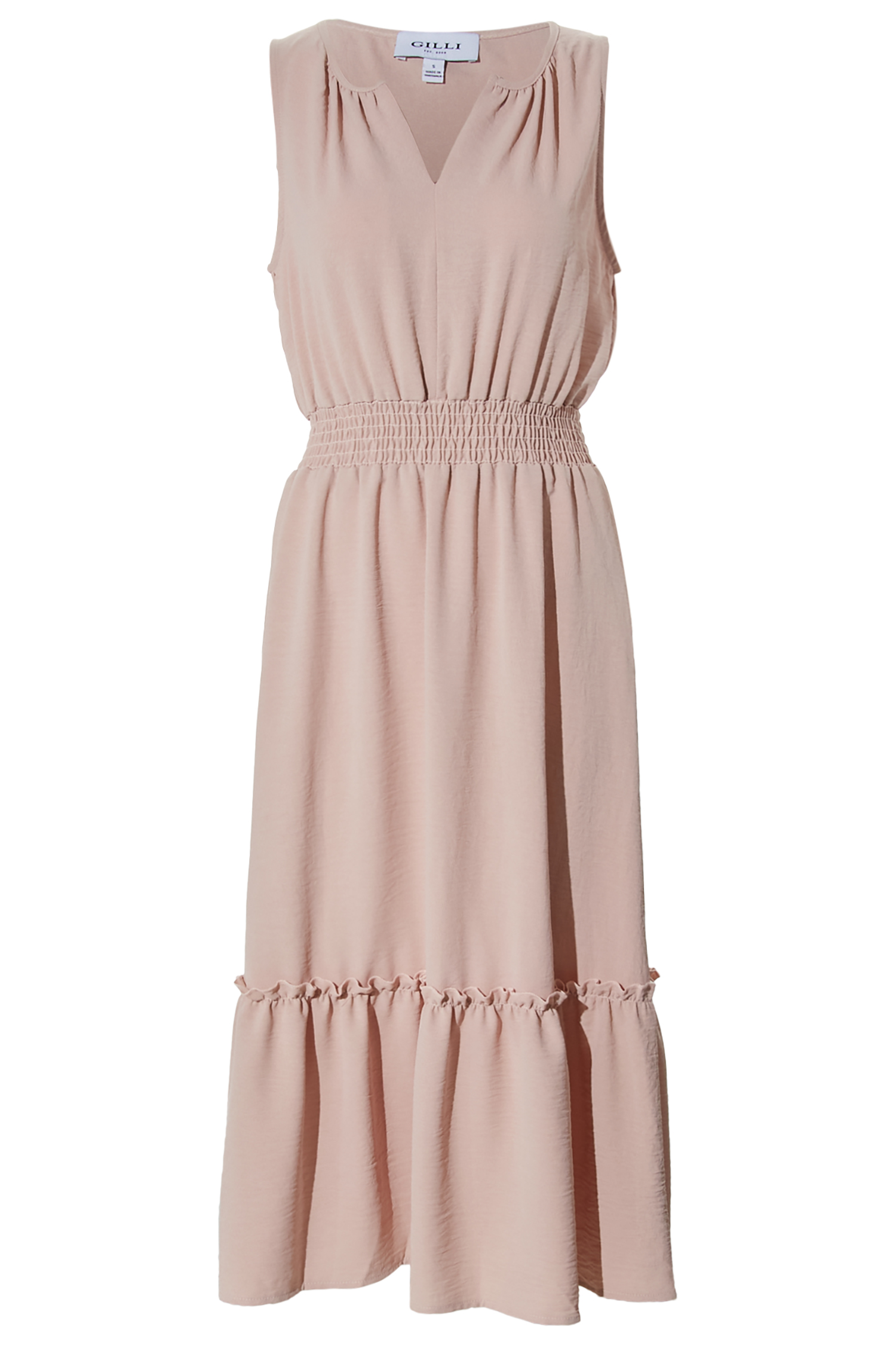 Split V Neck Smocked Midi Dress