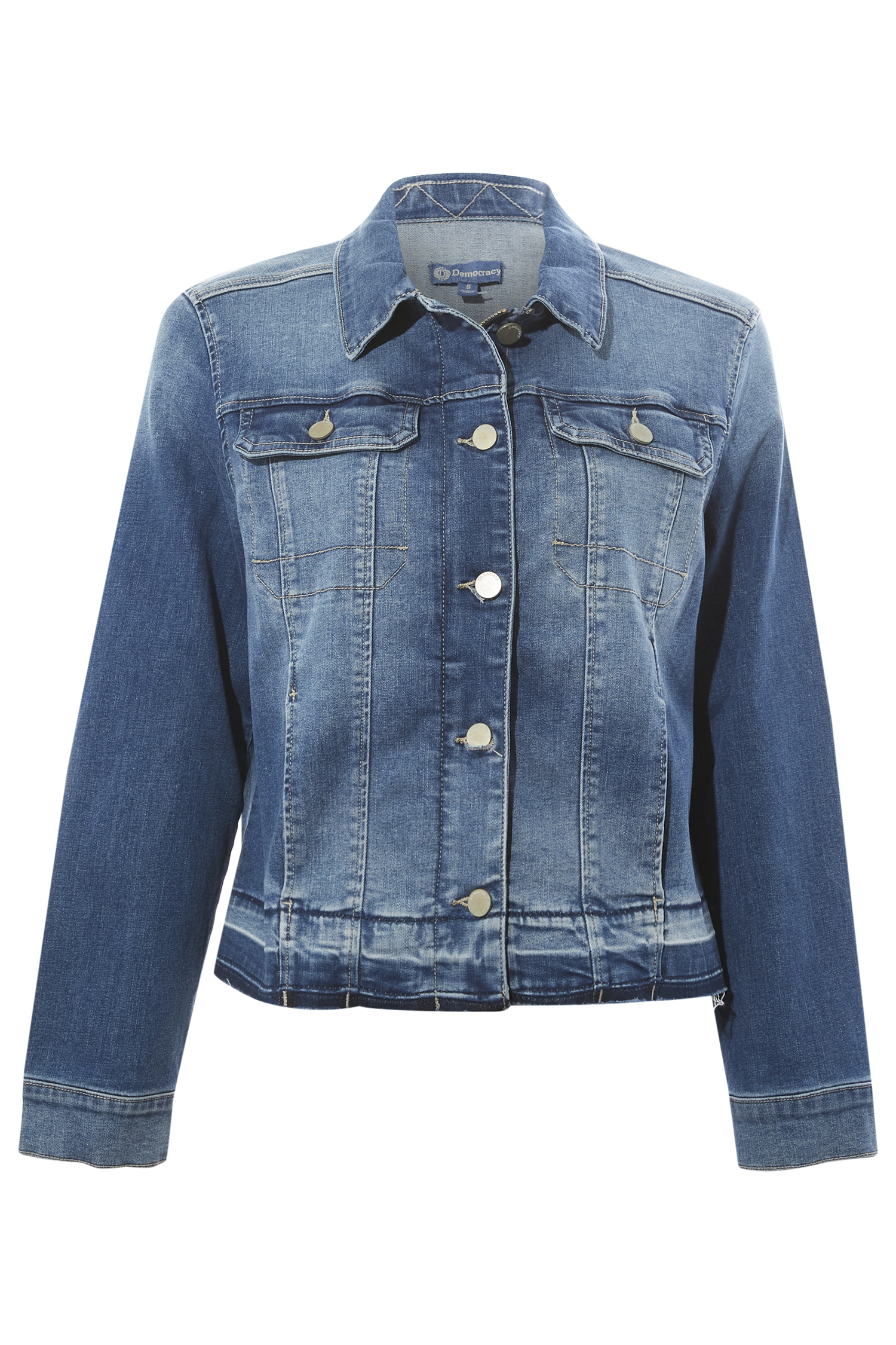 Democracy Release Hem Zip Front Denim Jacket