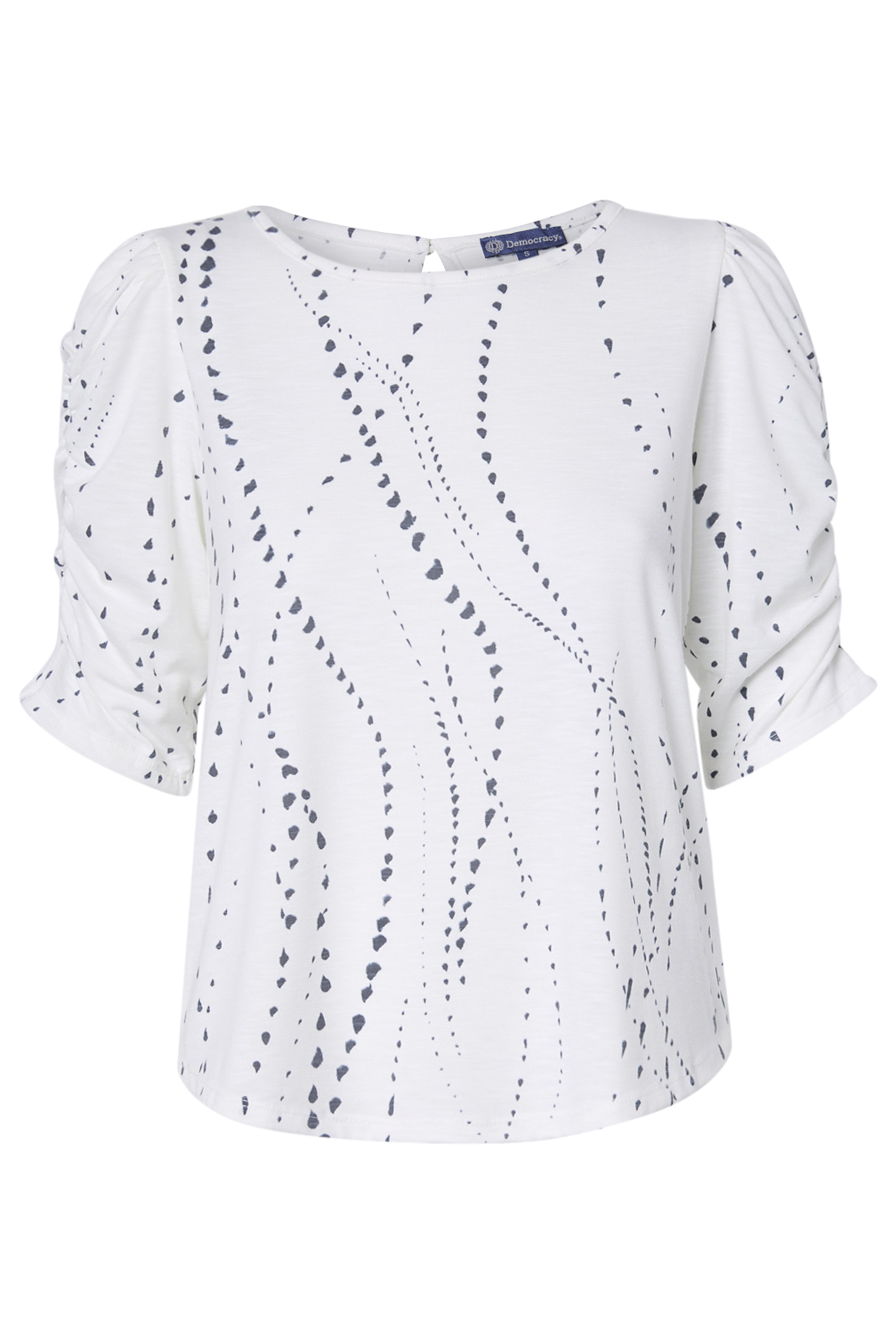 Democracy Ruched Sleeve Printed Top