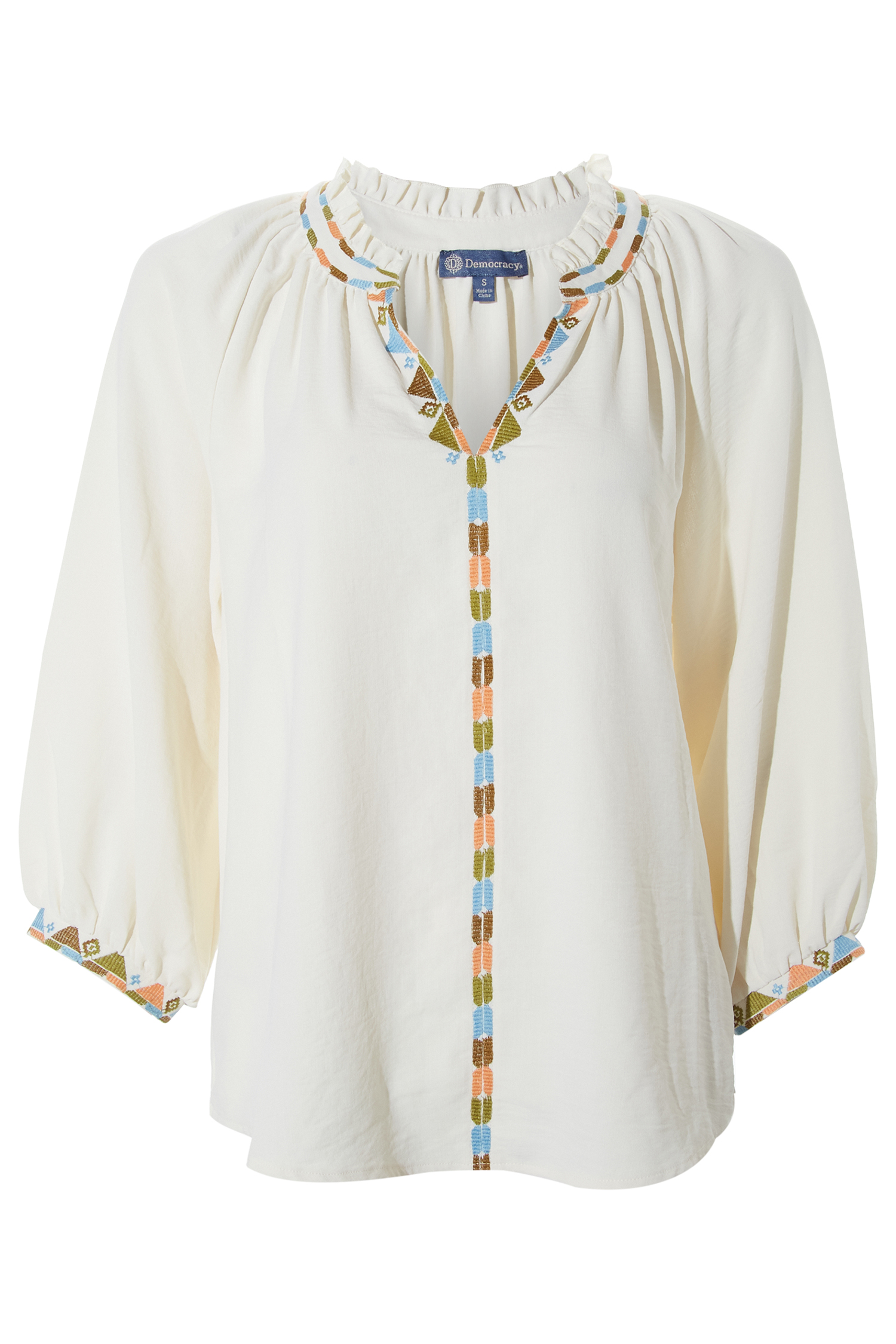 Democracy Split Neck Embroidered Top