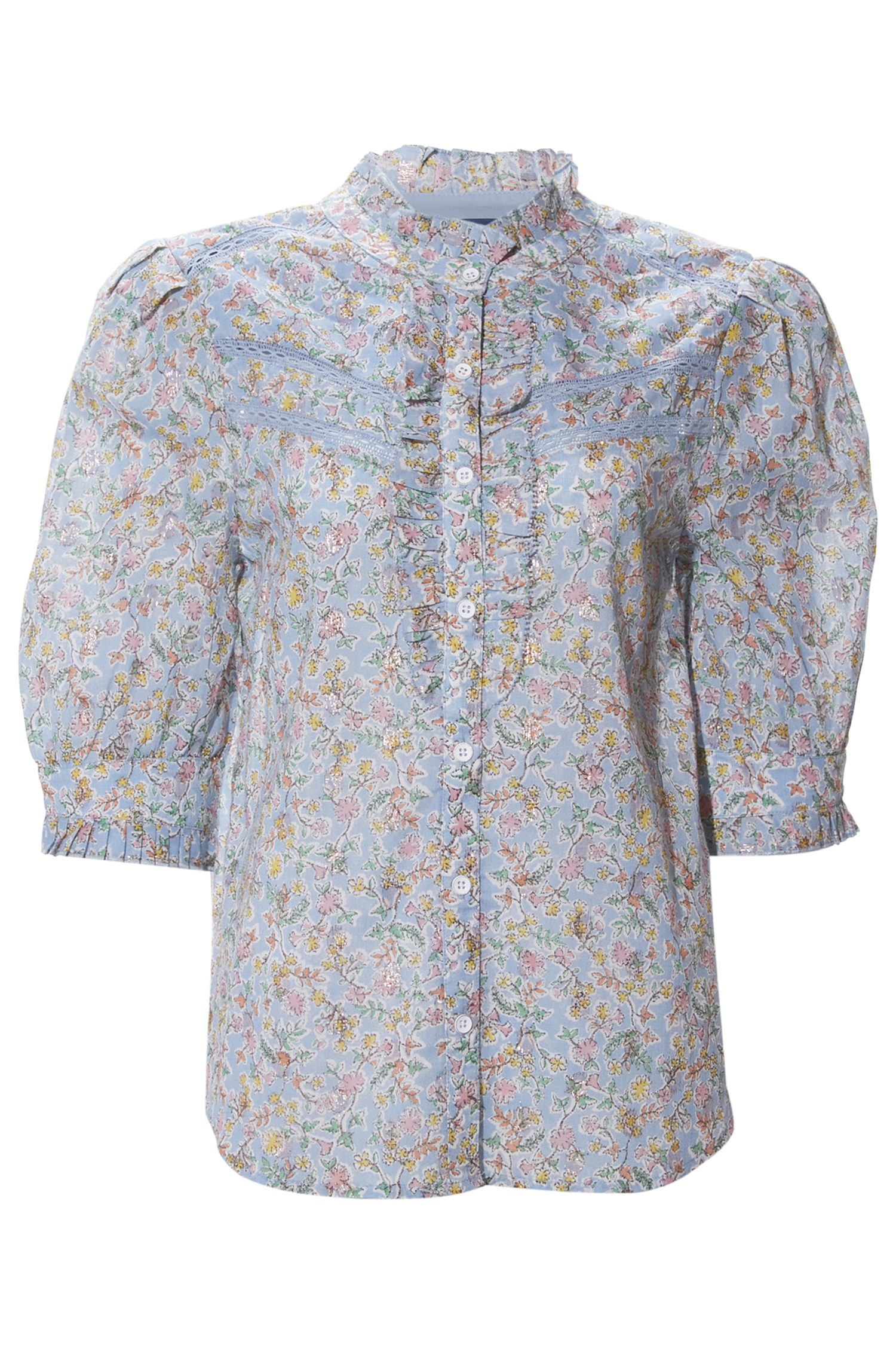 Democracy Puff Sleeve Ruffle Front Top