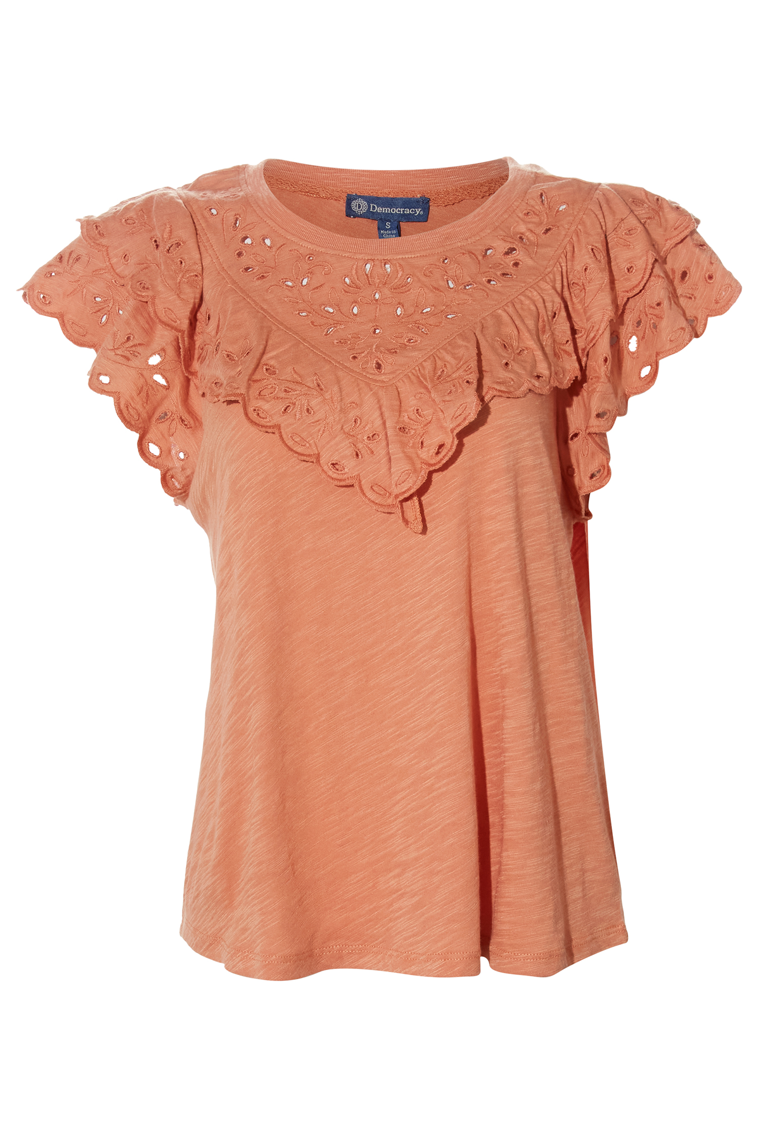 Democracy Double Ruffle Scoop Neck Top