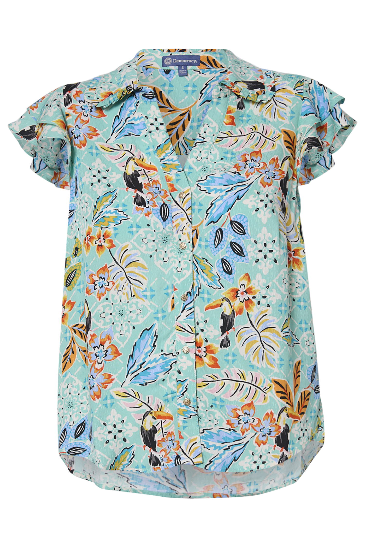 Democracy Button Down Printed Top