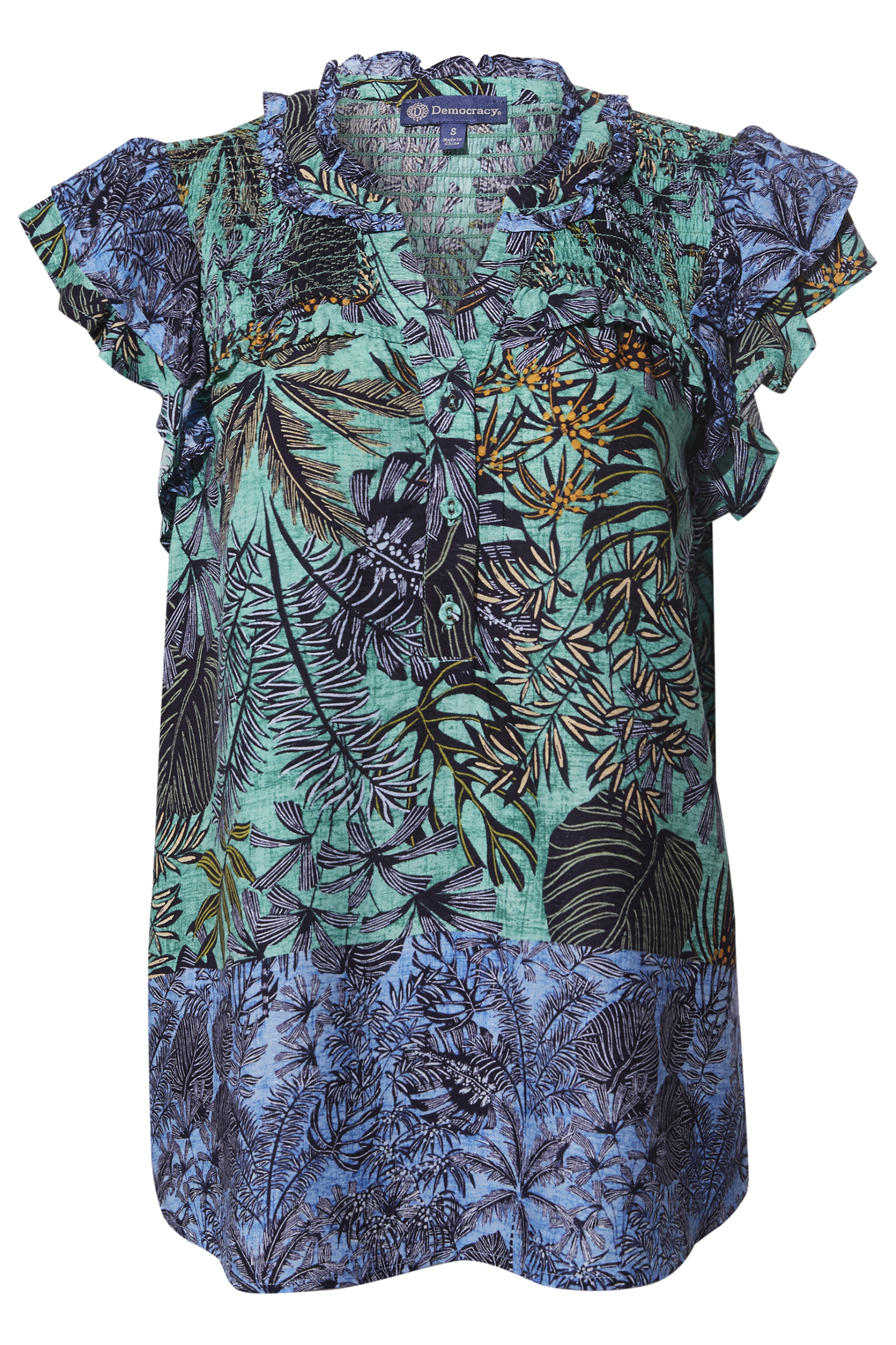 Democracy Button Up Multi Print Top