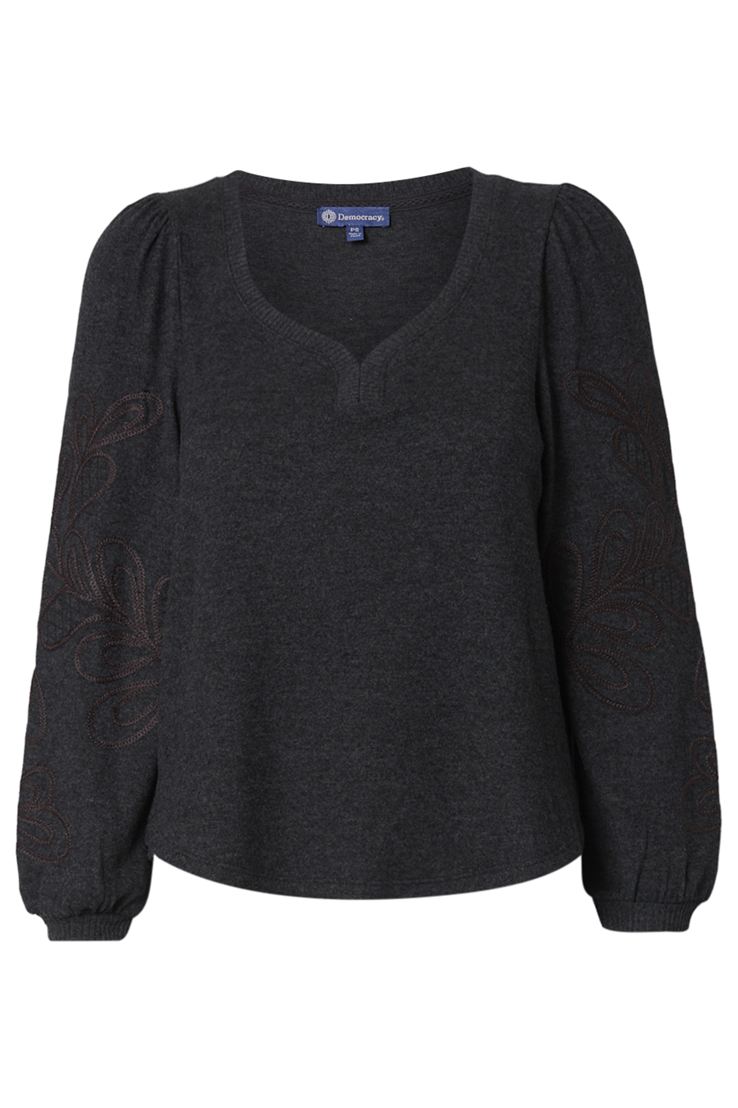 Democracy Long Sleeve Embroidered Petite Knit Top