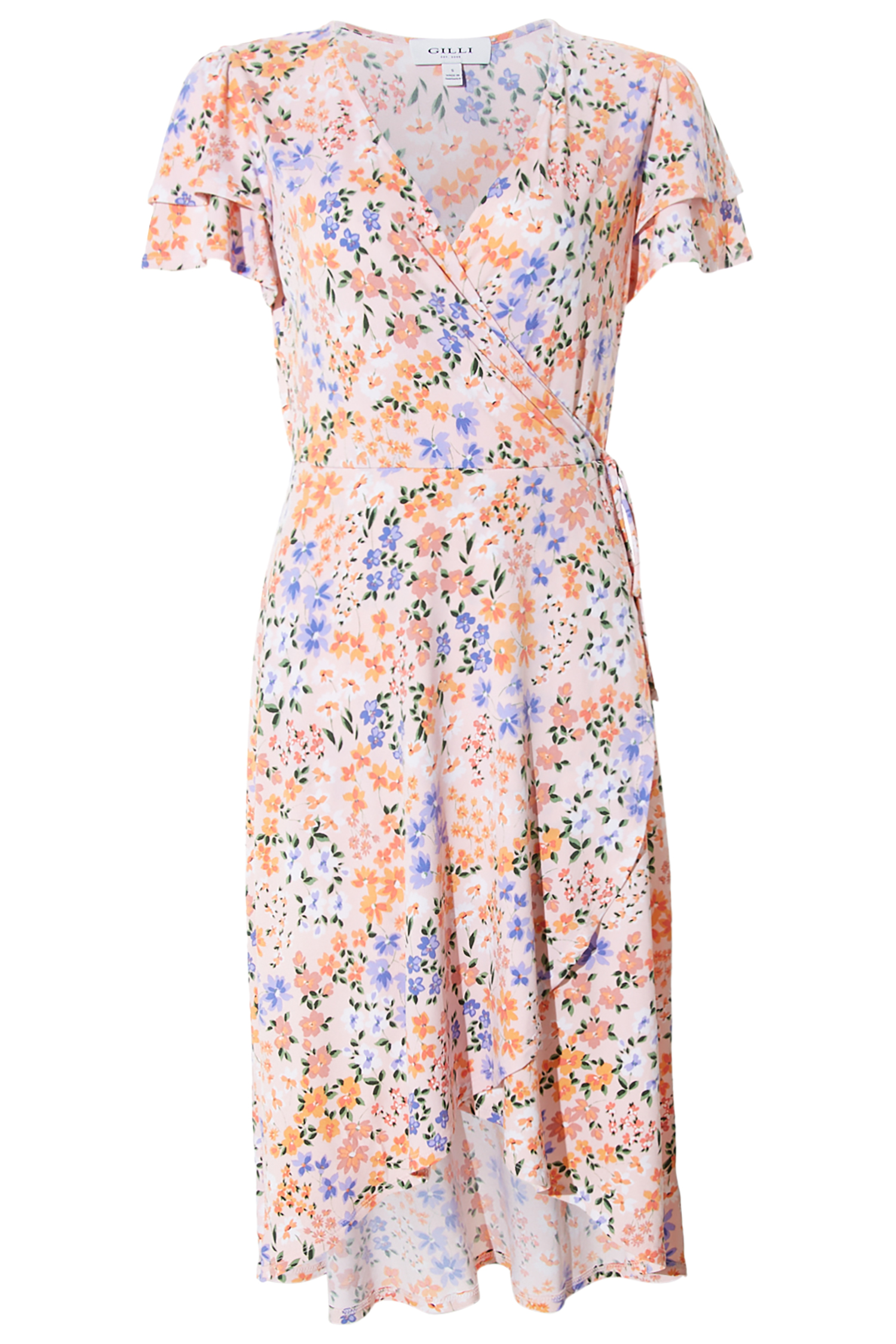 Double Layered Sleeve Floral Wrap Midi Dress