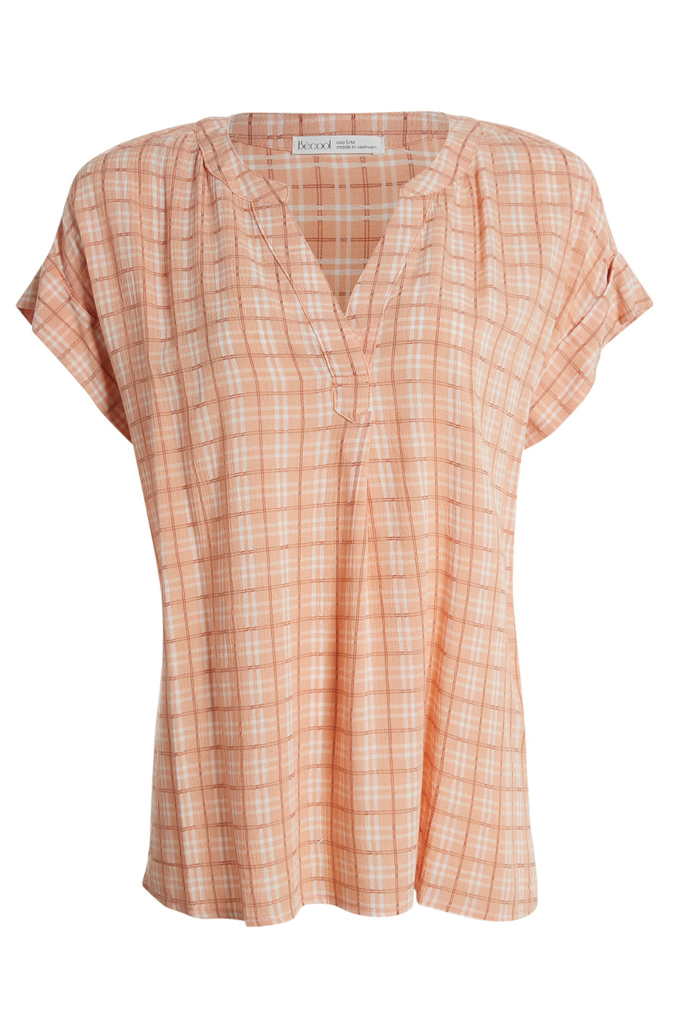 Split Neck Plaid Shirt