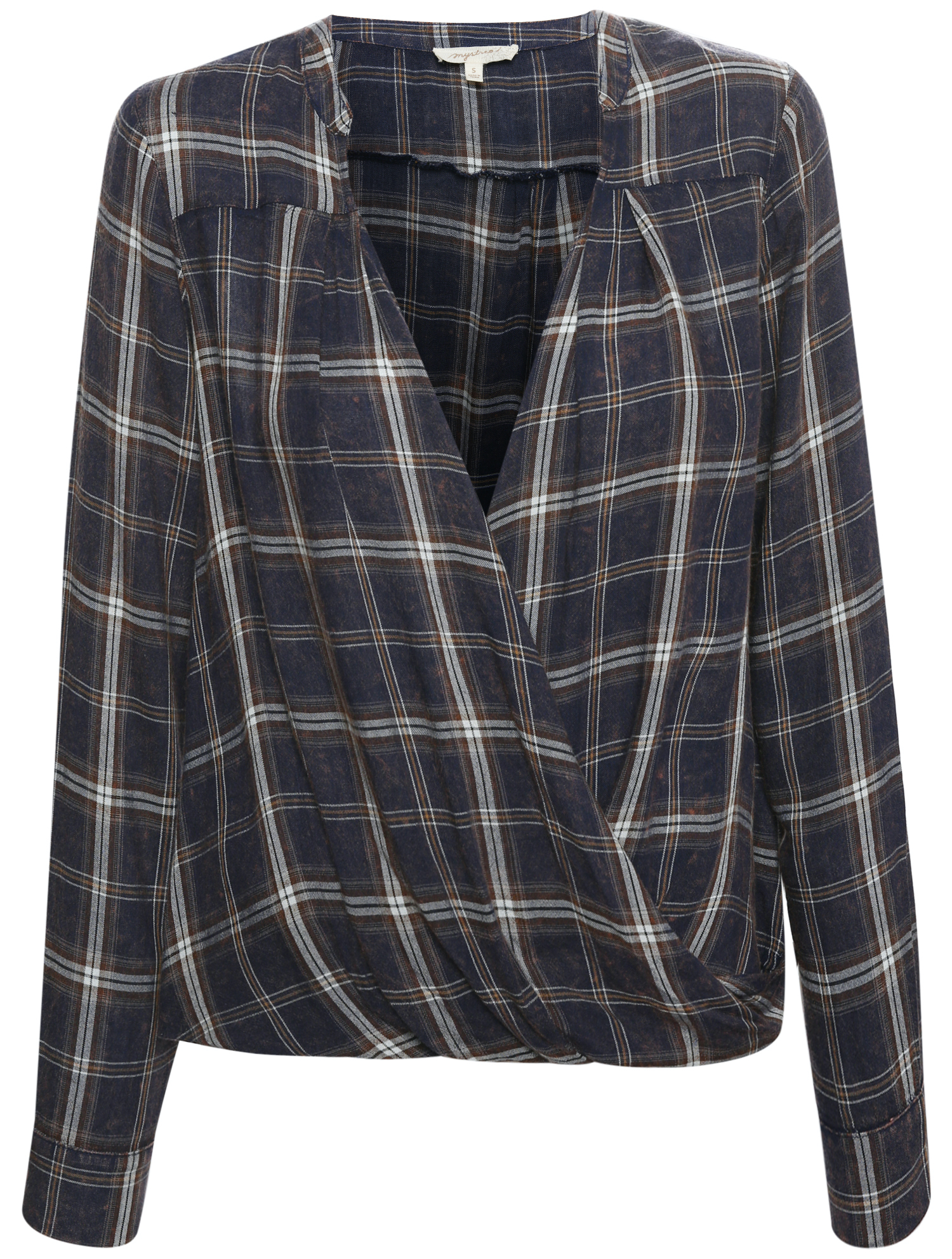 Washed Plaid Surplice Top