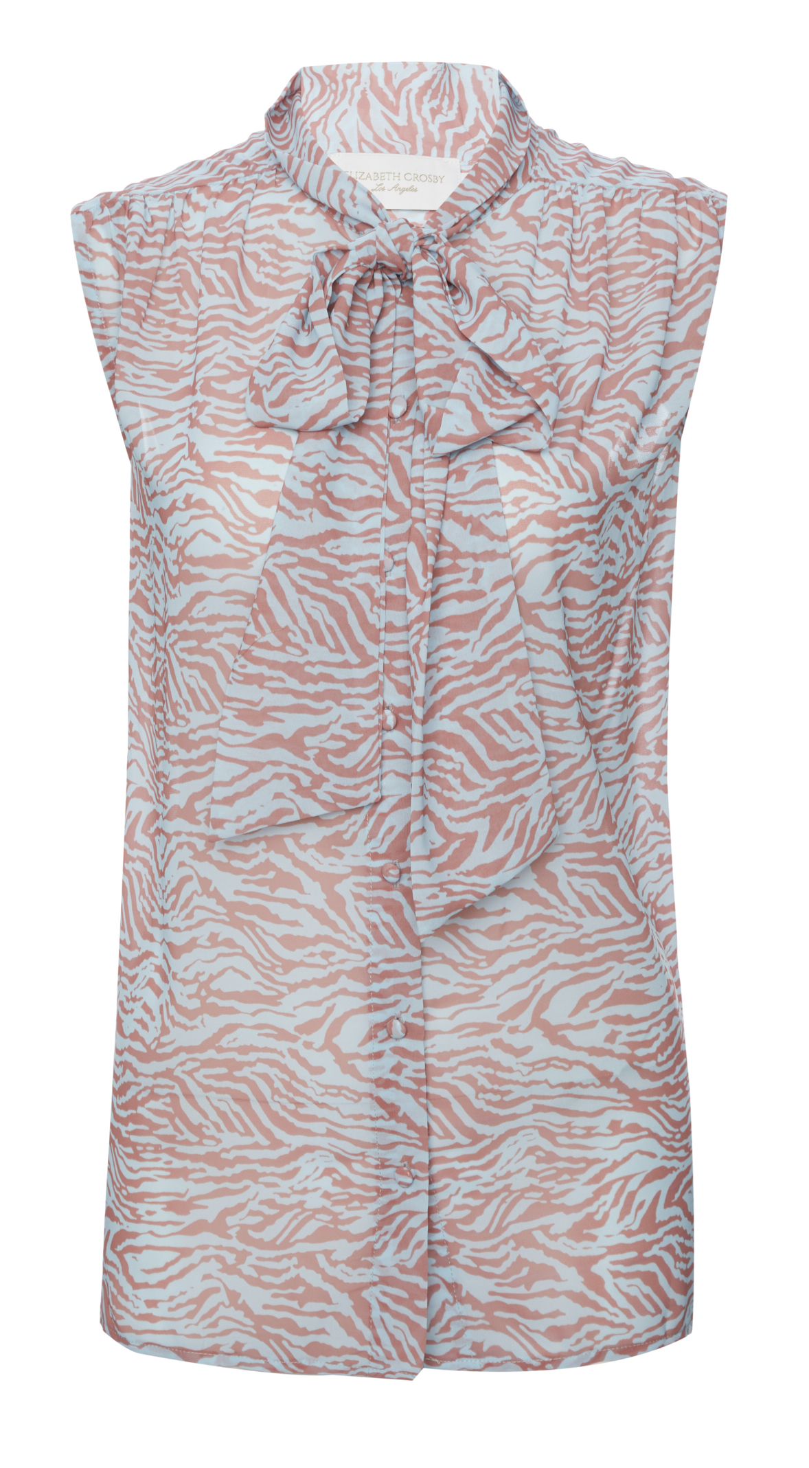 Elizabeth Crosby Animal Print Tie Neck Top