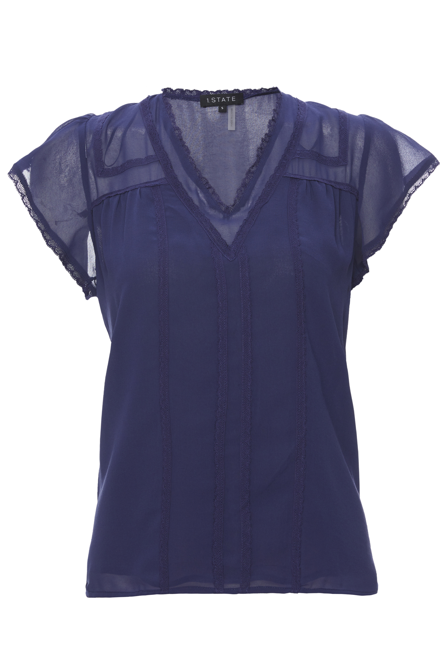 1. State Short Sleeve Blouse with Lace