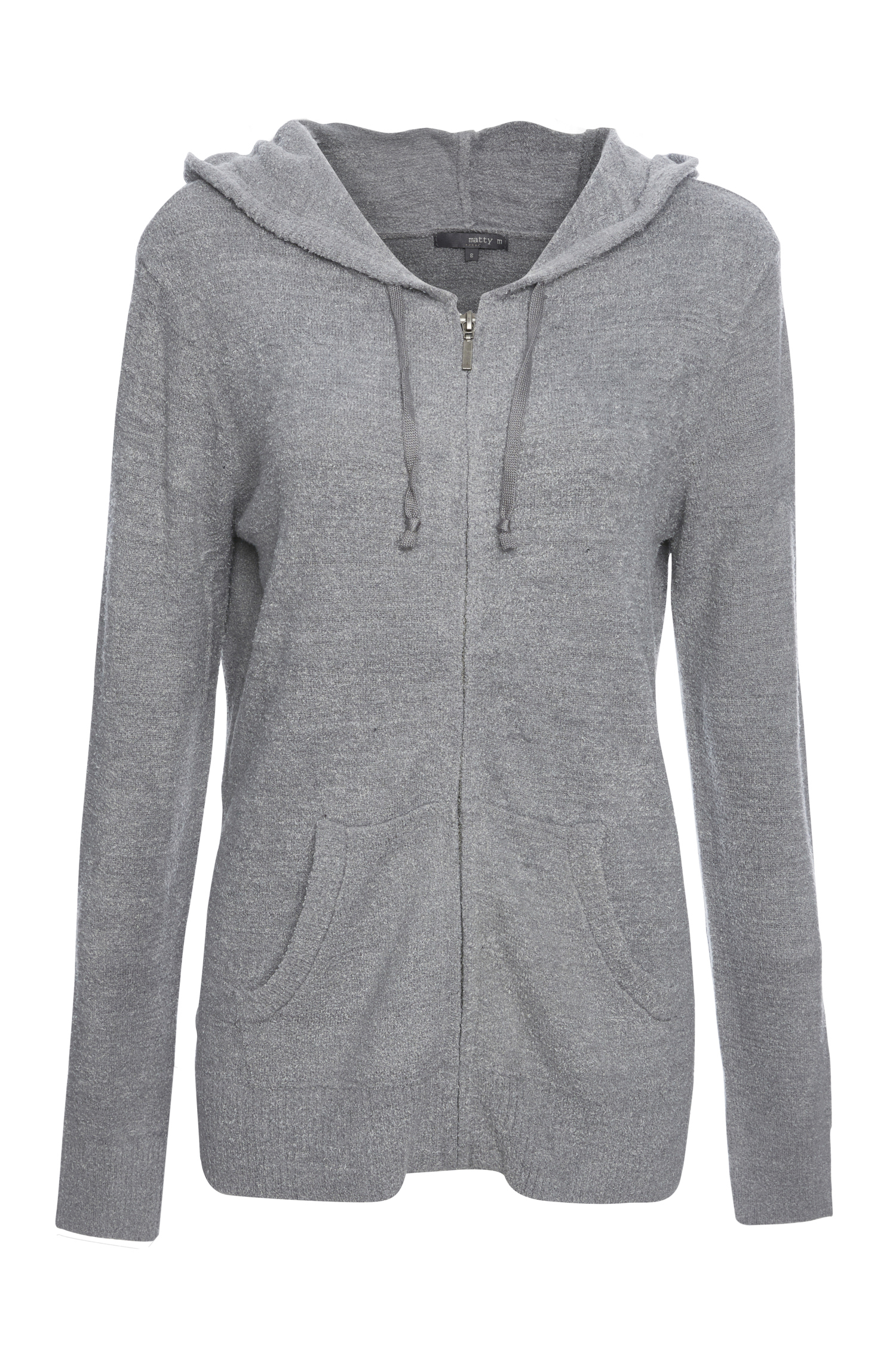 Feather Yarn Zip Up Sweater with Hood