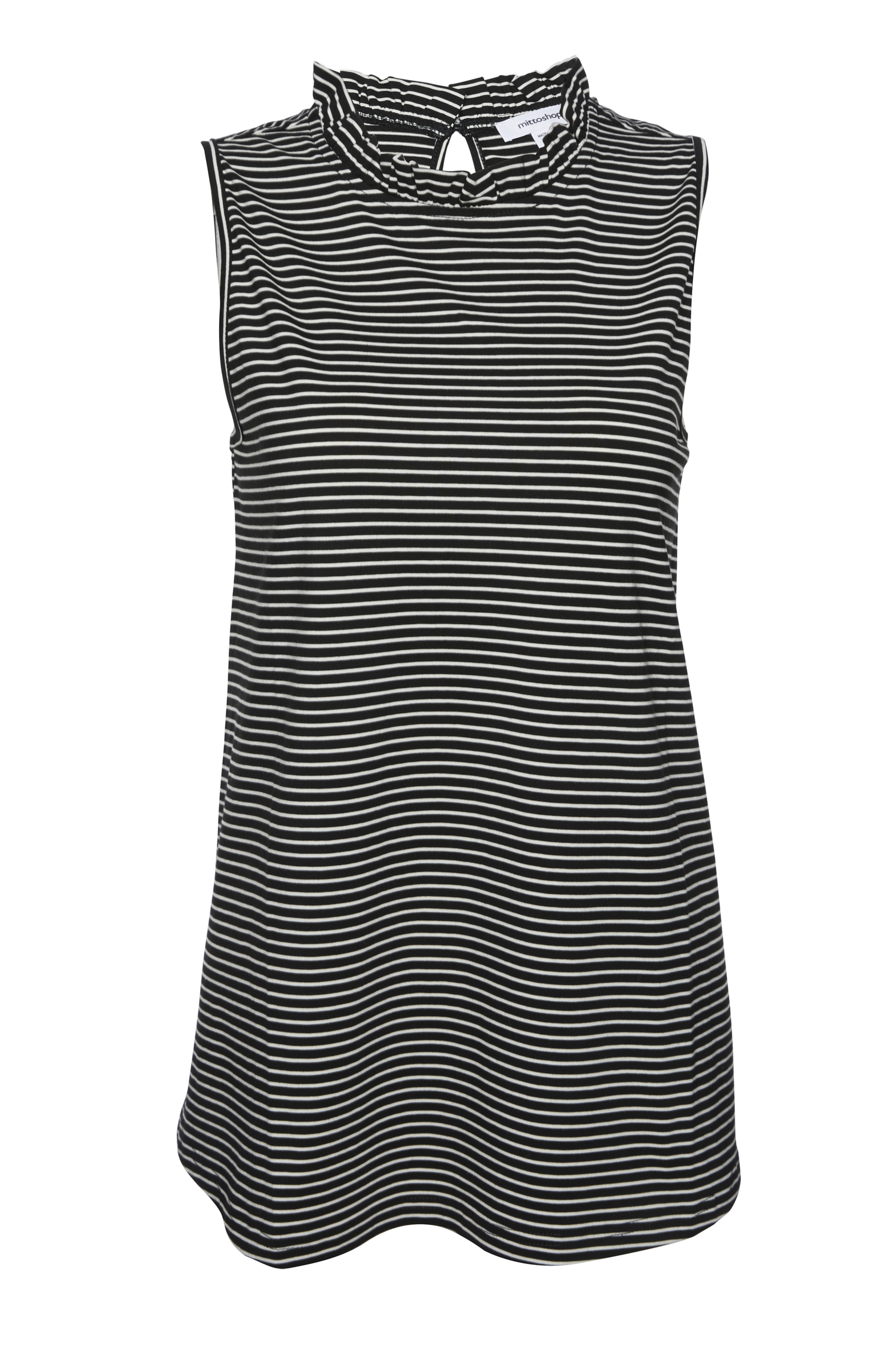 Ruffled Neckline Striped Top