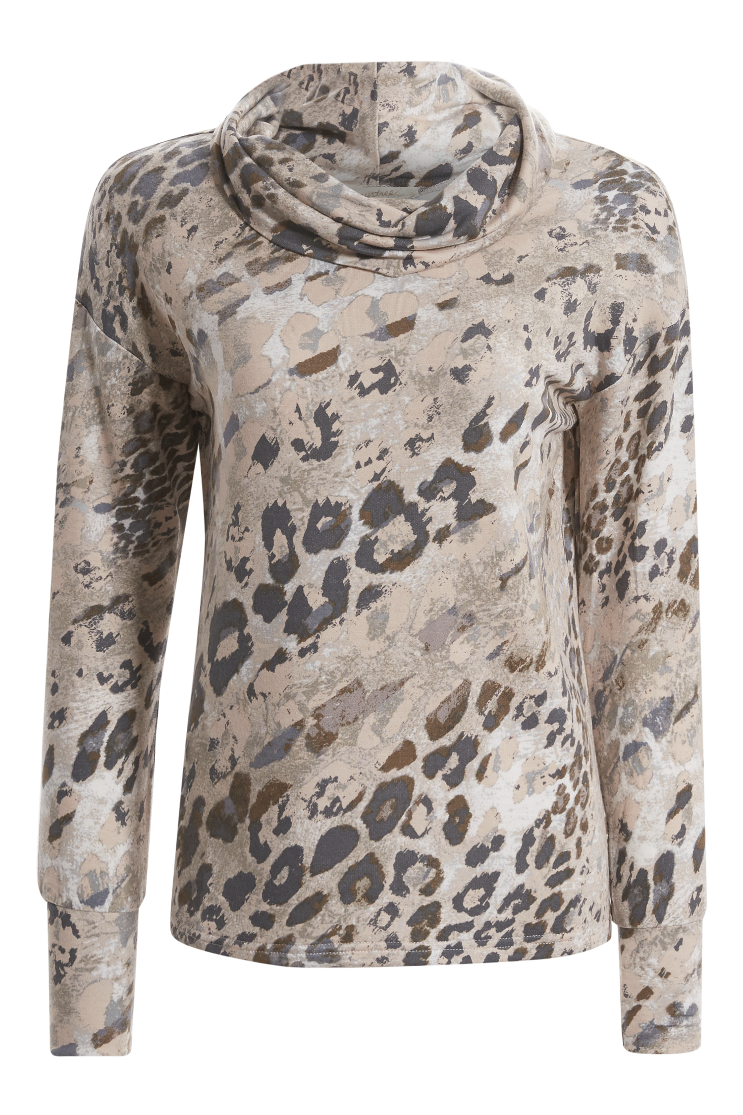 Cowl Neck Animal Print Long Sleeve