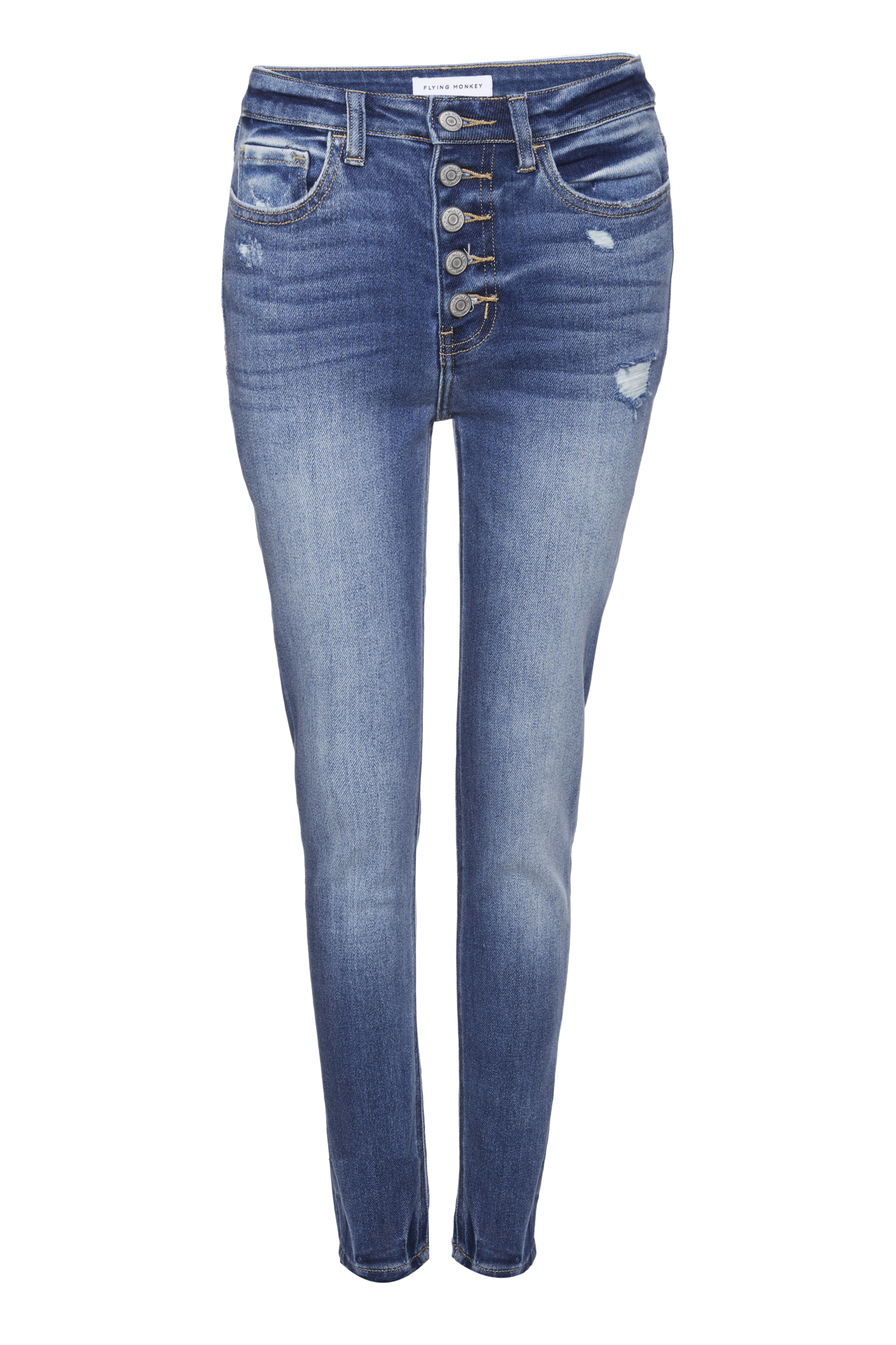 Exposed Button Fly Ankle Denim