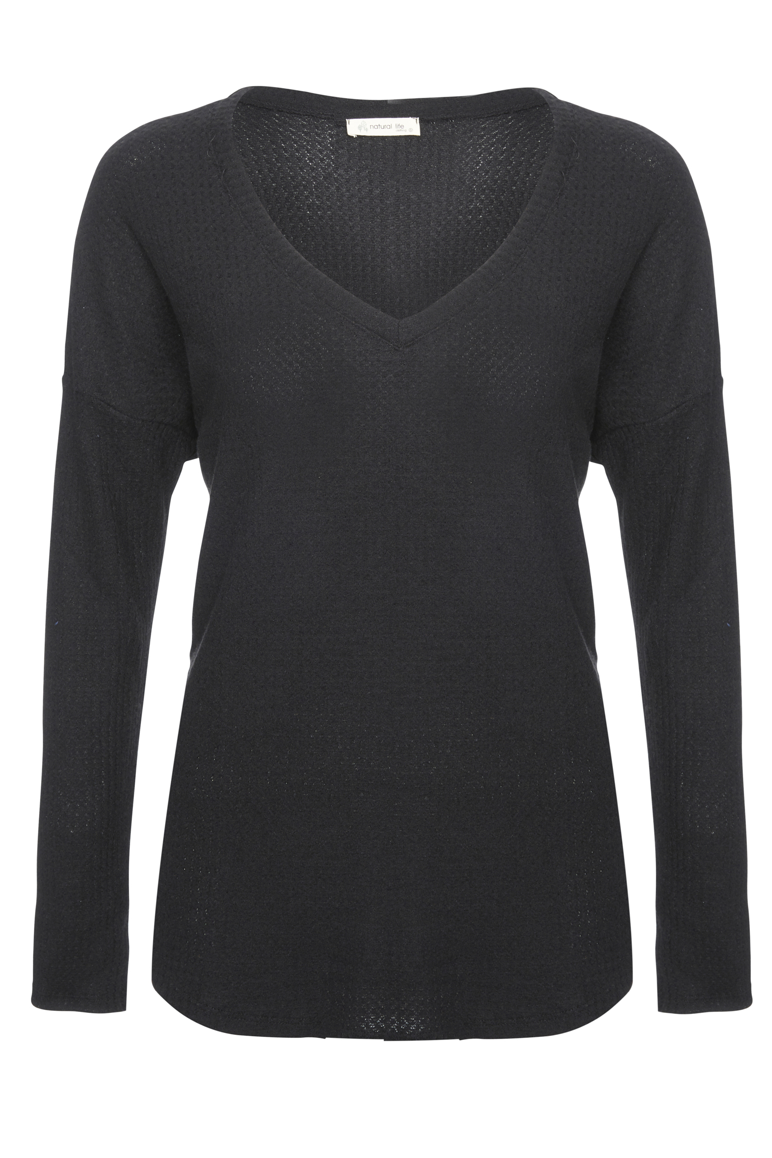 Long Sleeve Brushed Waffle Knit Top in Black DAILYLOOK