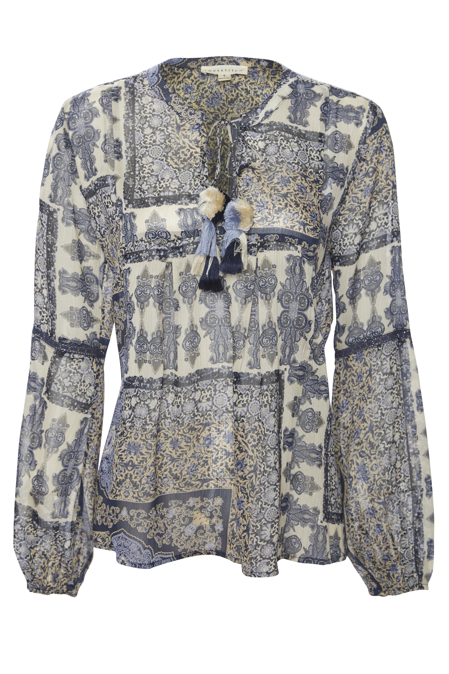 Mixed Floral Print Tassel Tie Blouse