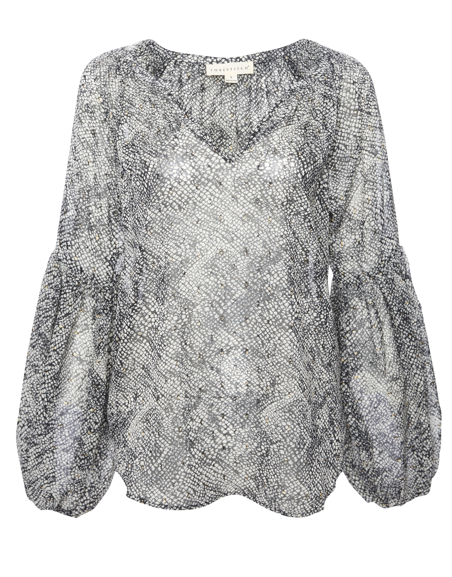 Snake Printed Volume Sleeve Top