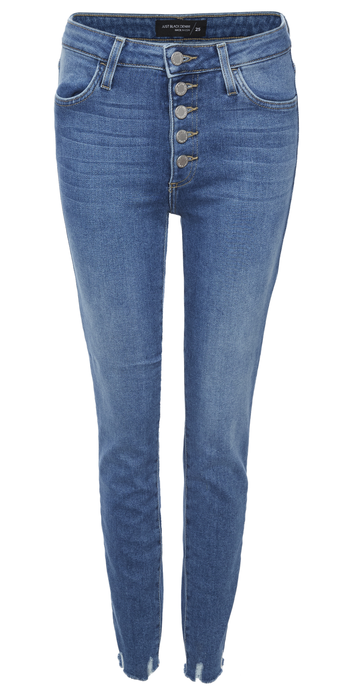 Just Black Exposed Button Fly with Raw Hem Jean