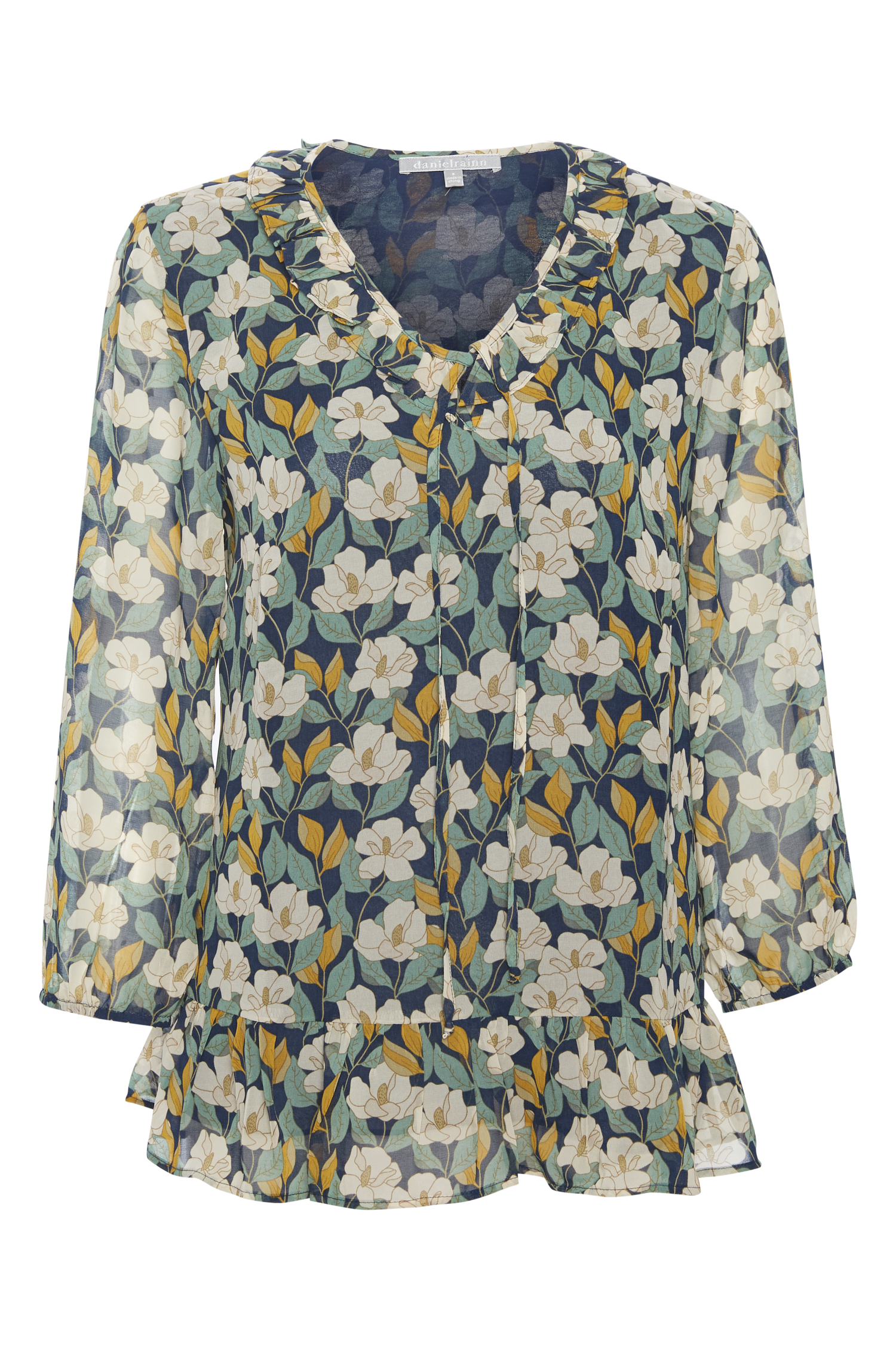 Daniel Rainn Ruffled Neckline Floral Print Blouse