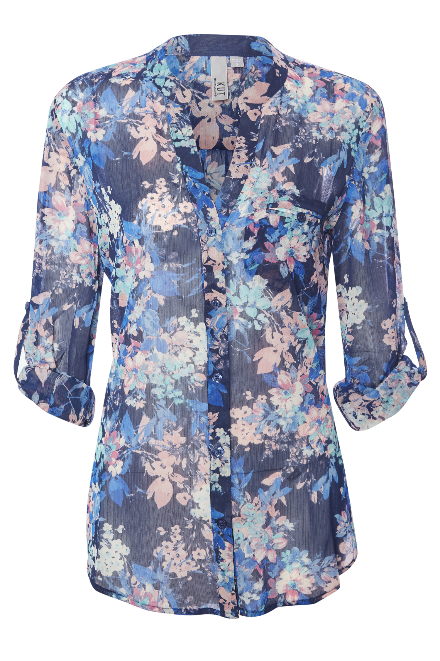 KUT from the Kloth Button Front Long Sleeve Sheer Blouse