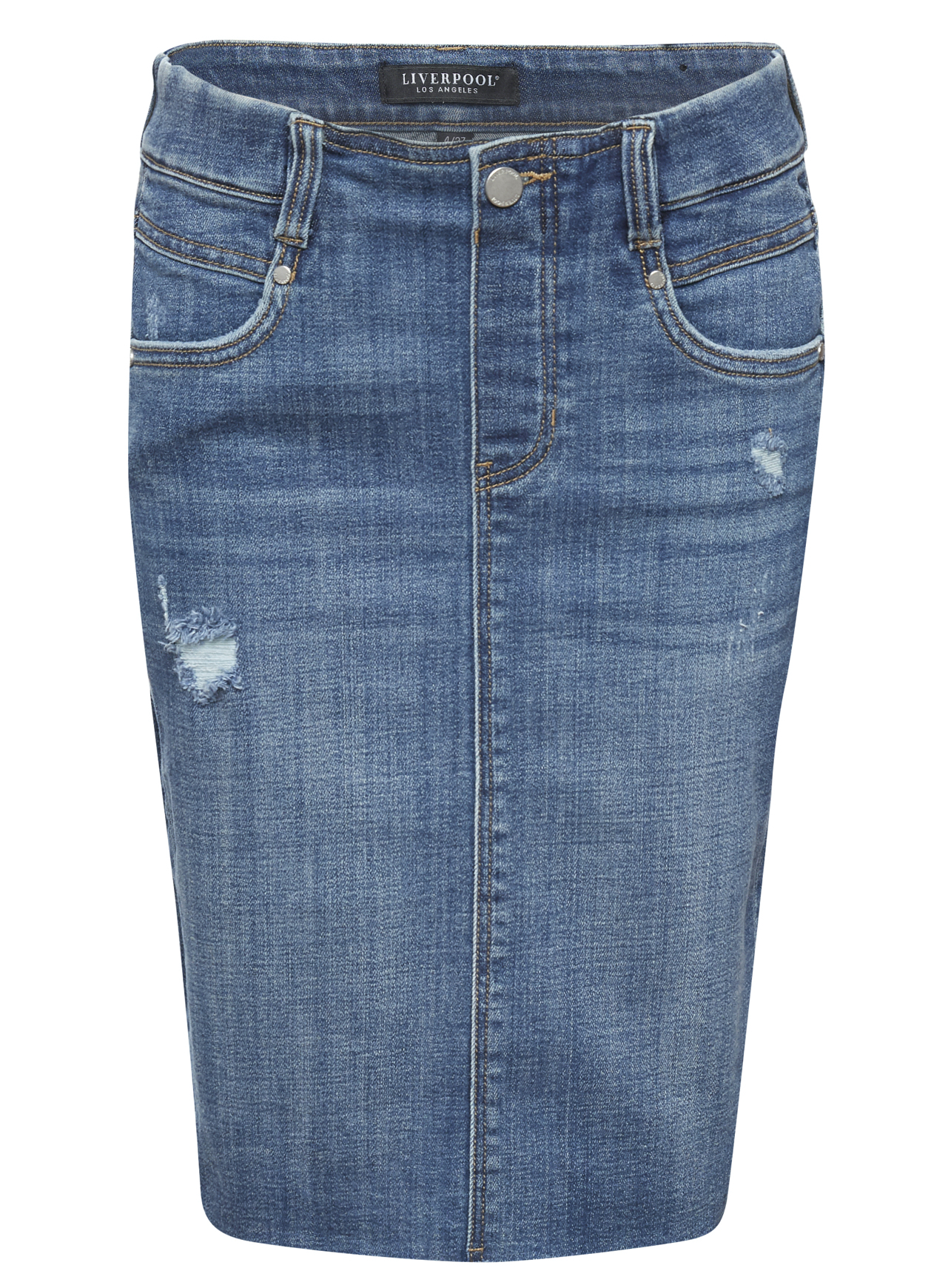 Liverpool Pull On Denim Pencil Skirt