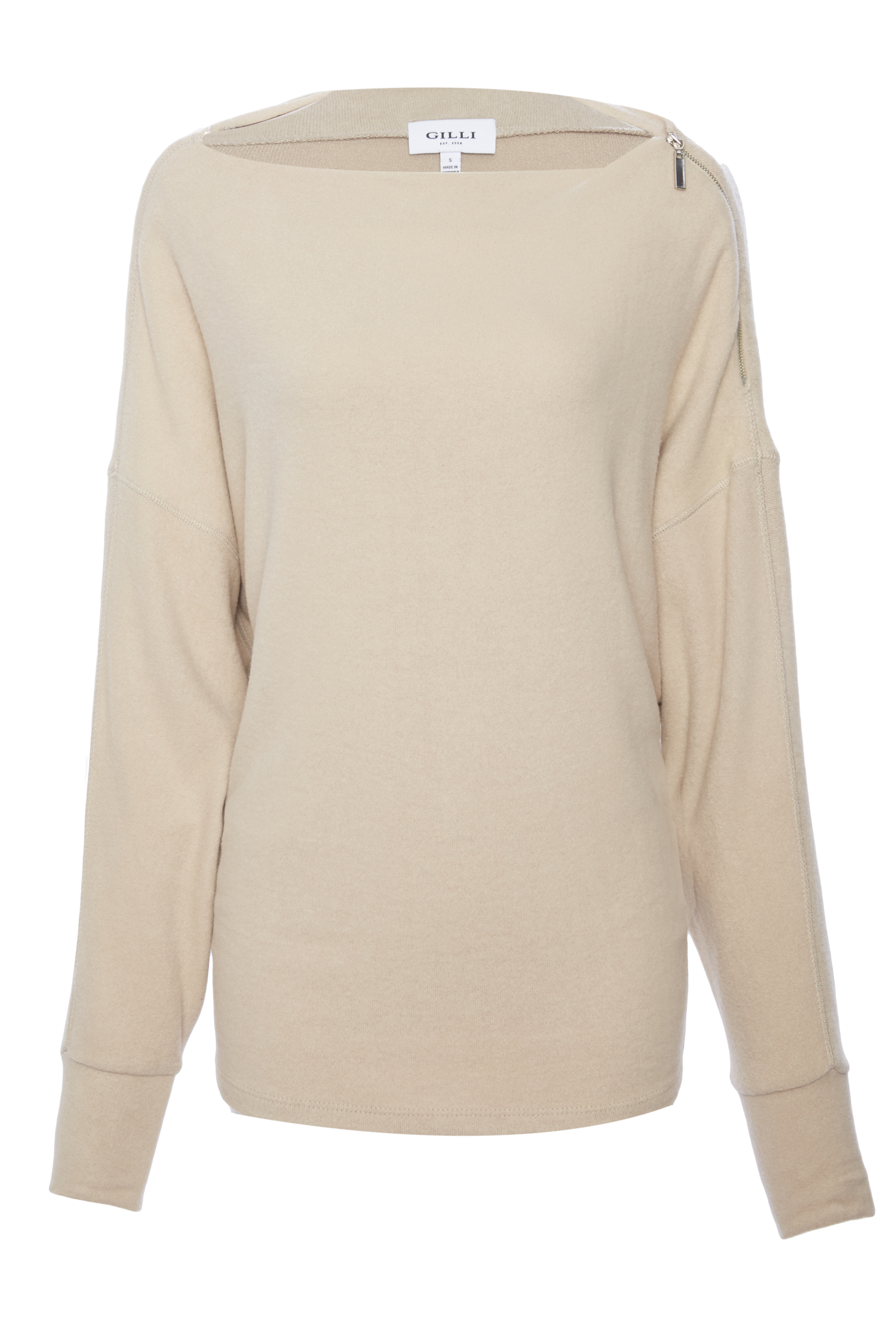 Katie Zipped Boat Neck Long Sleeve Top
