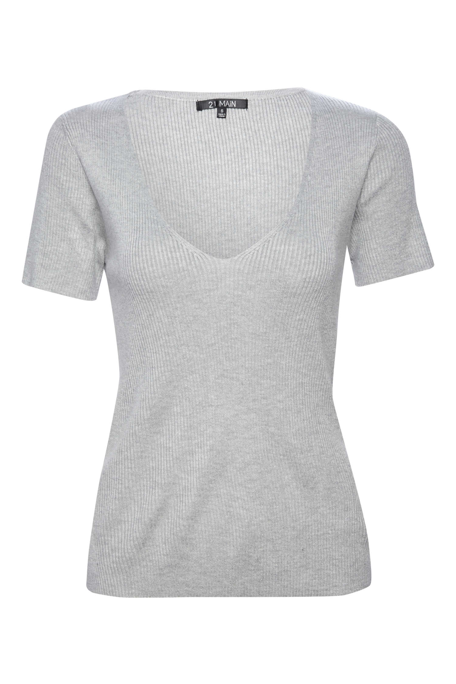 V Neck Fitted T-Shirt in Light Heather Grey M | DAILYLOOK