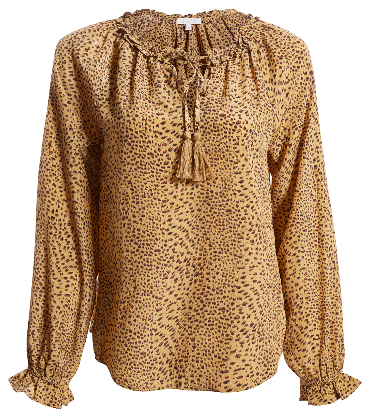 Split Neck Long Sleeve Printed Blouse