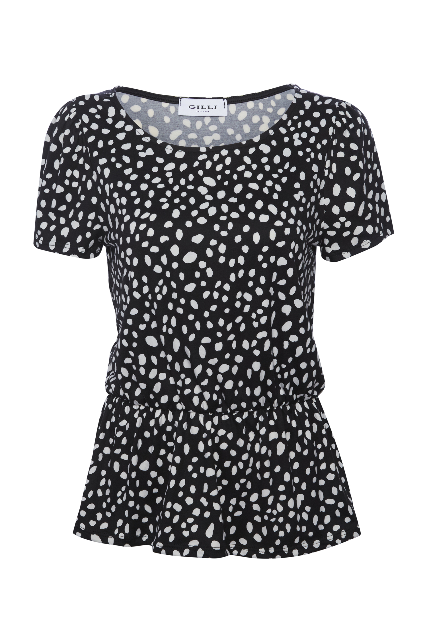 Short Sleeve Elastic Waist Abstract Print Top