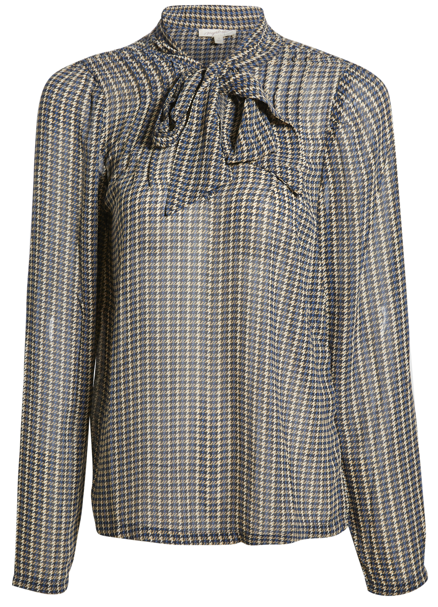 Houndstooth Blouse With Self Tie Detail