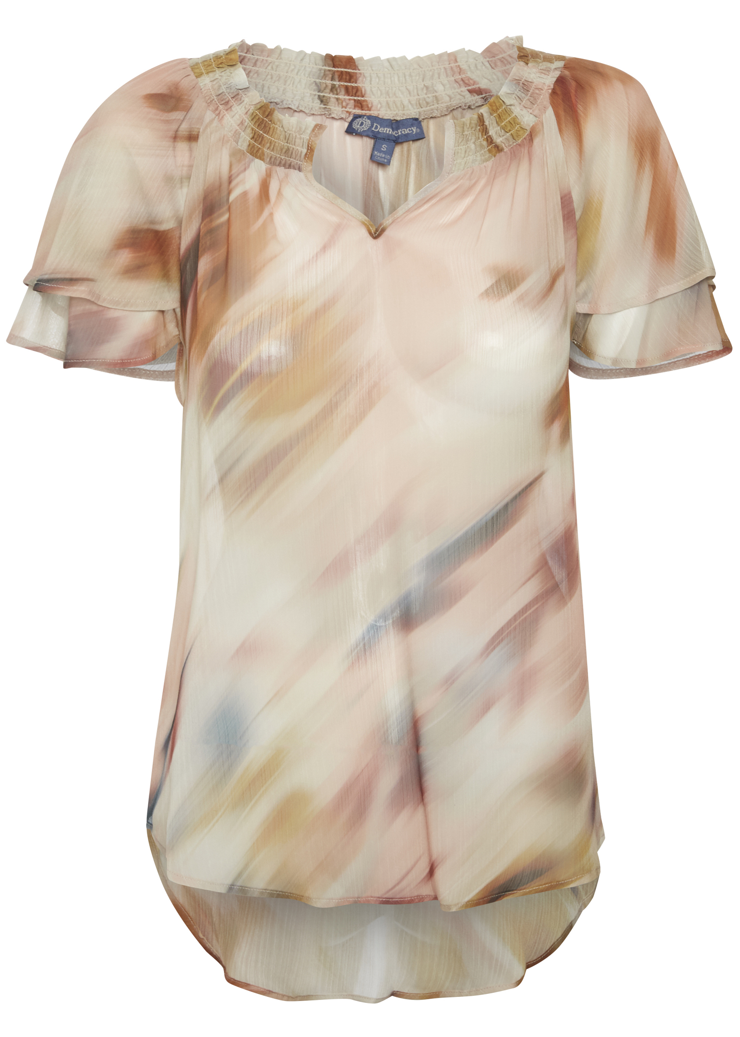 Democracy Flounce Short Sleeve Watercolor Print Top