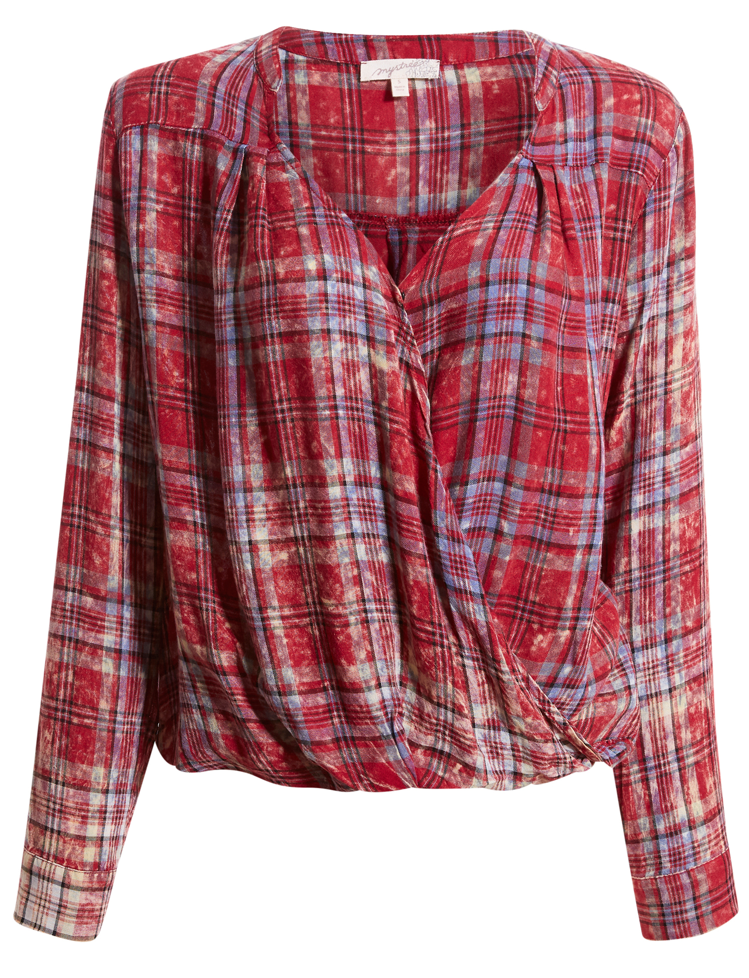 Surplice Plaid Top