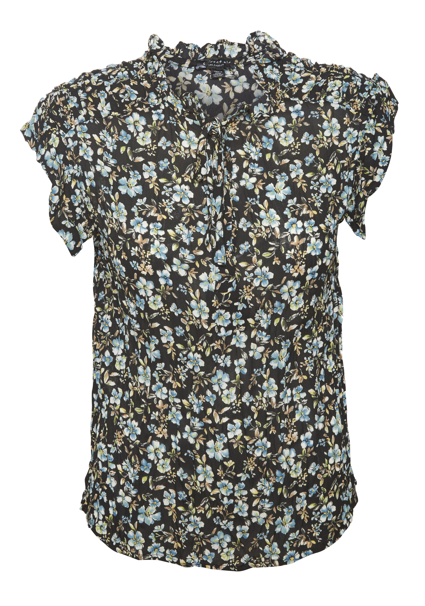 High Neck Short Sleeve Floral Top