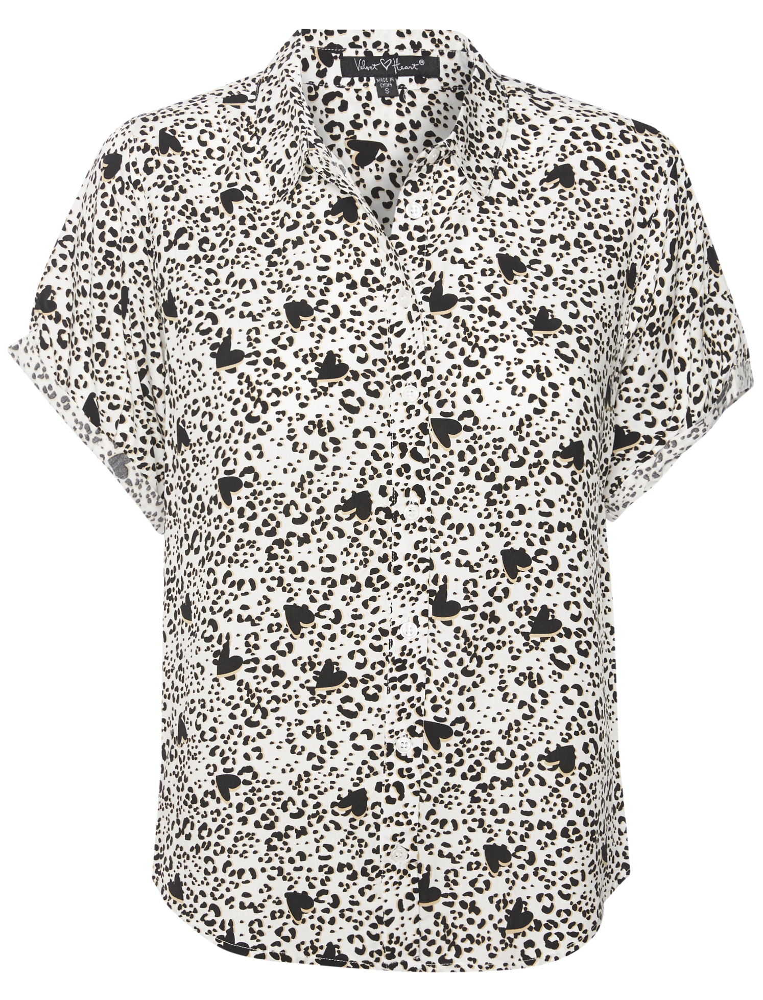 Velvet Heart Button Front Printed Short Sleeve