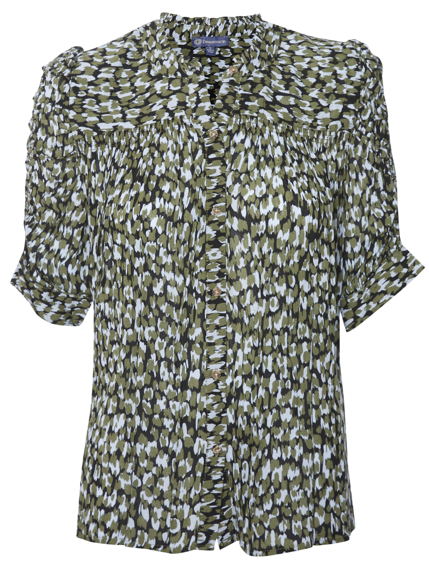 Democracy 3/4 Sleeve Button Down Printed Top