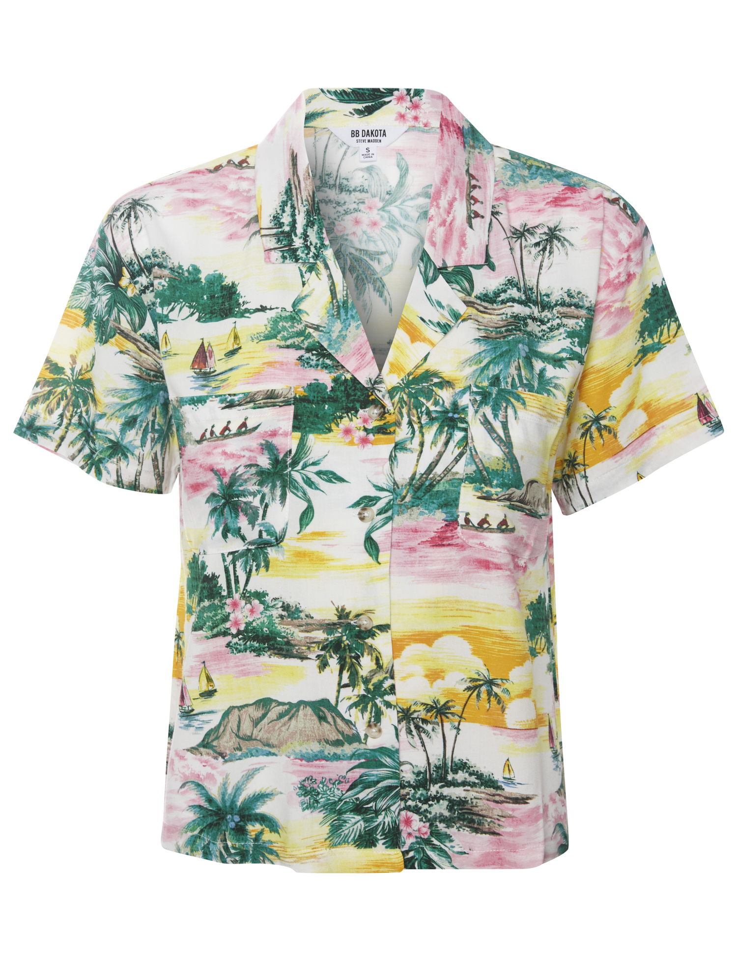 BB Dakota Tropical Print Button Front Top