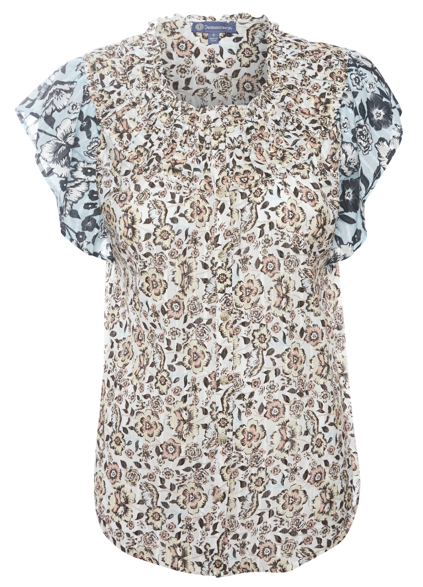 Democracy Flutter Sleeve Floral Print Button Down Top