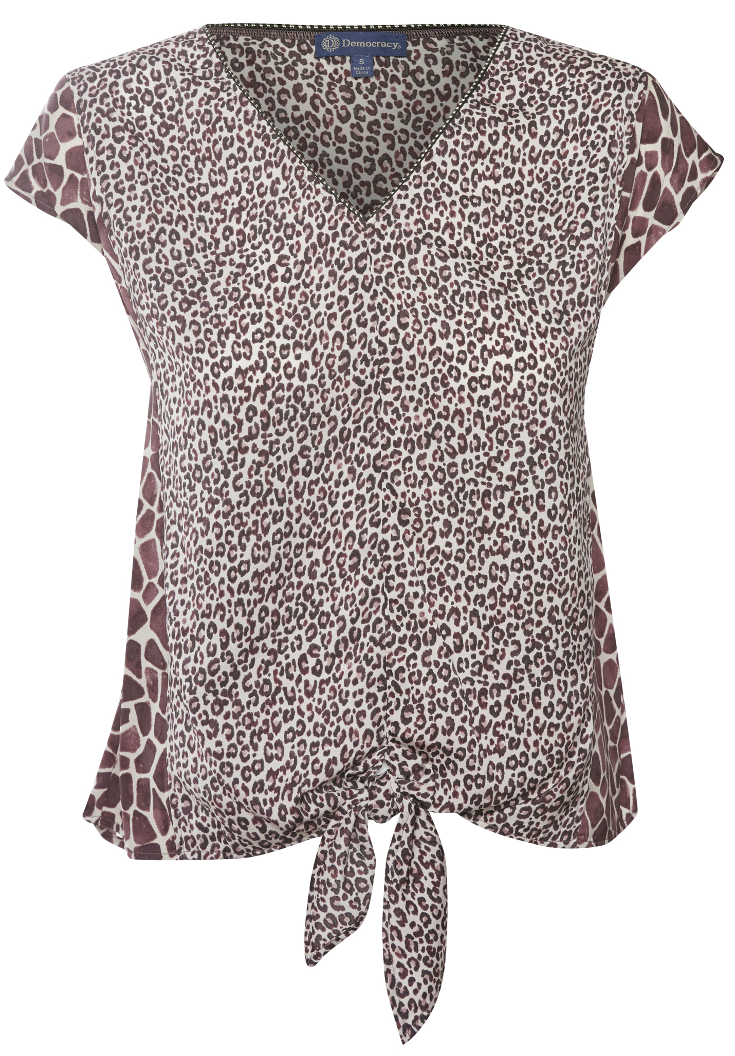 Democracy V-Neck Tie Front Animal Print Top