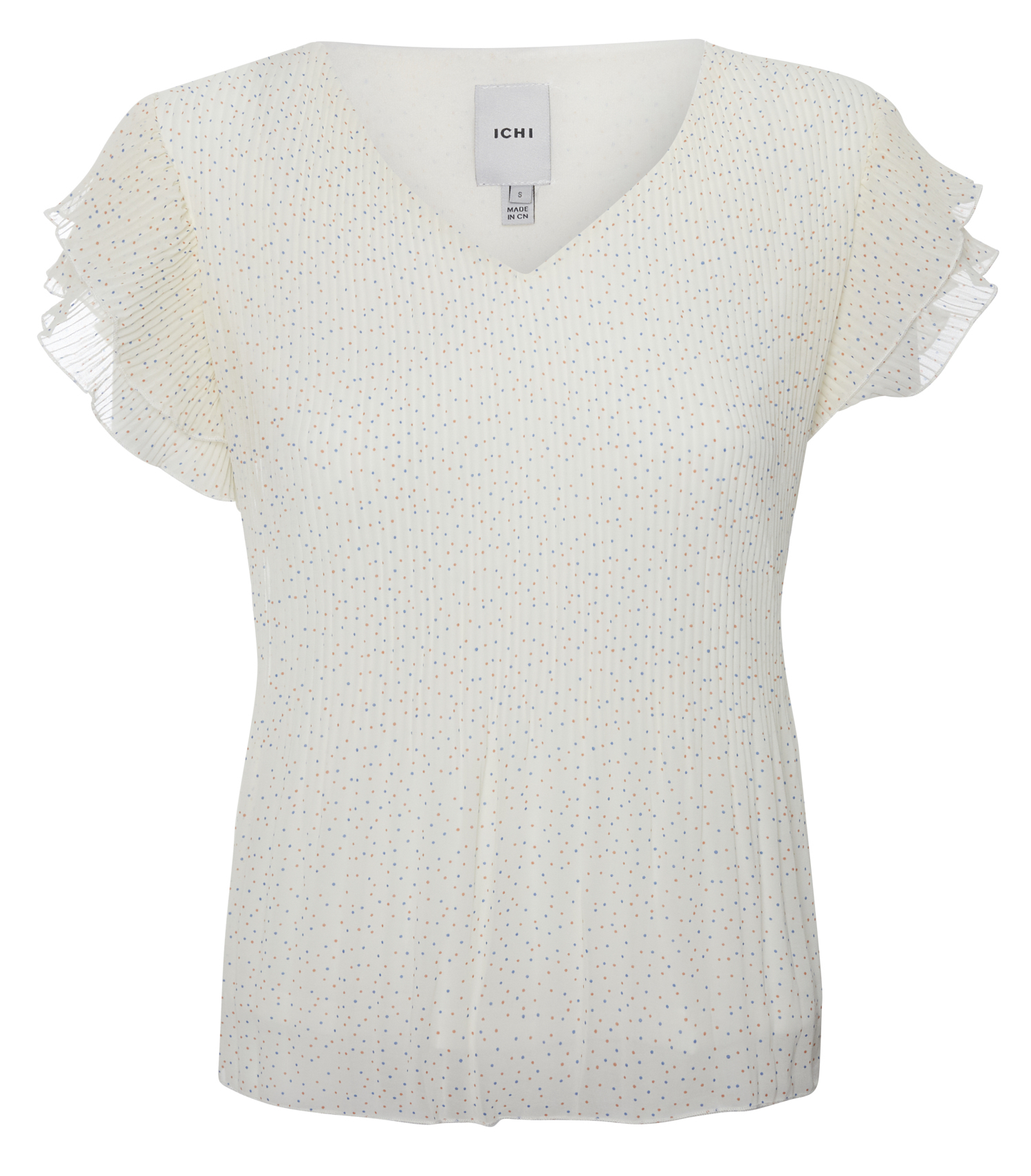 ICHI Pleated Polka Dot Blouse