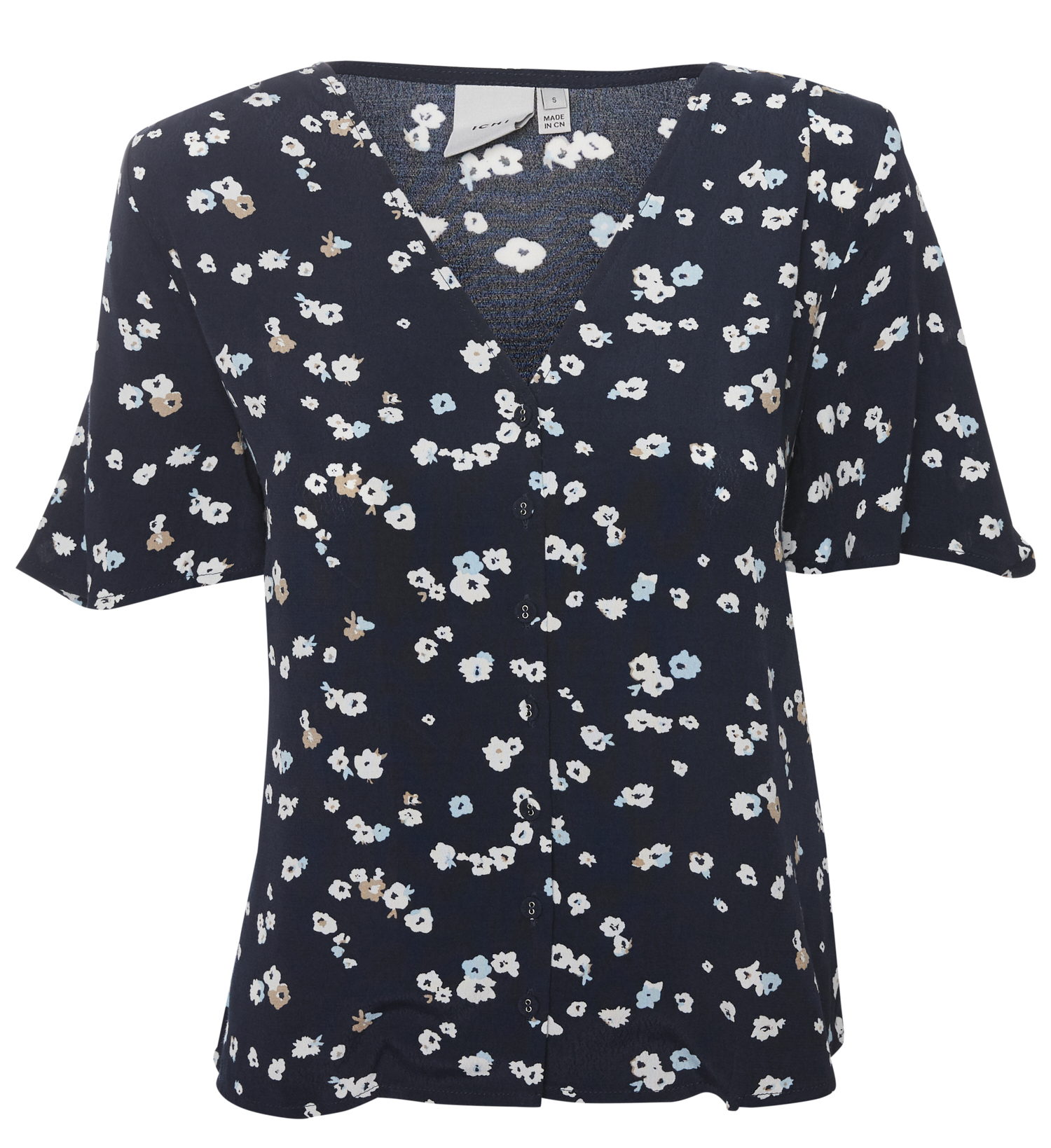 ICHI Floral Print Button Front Top