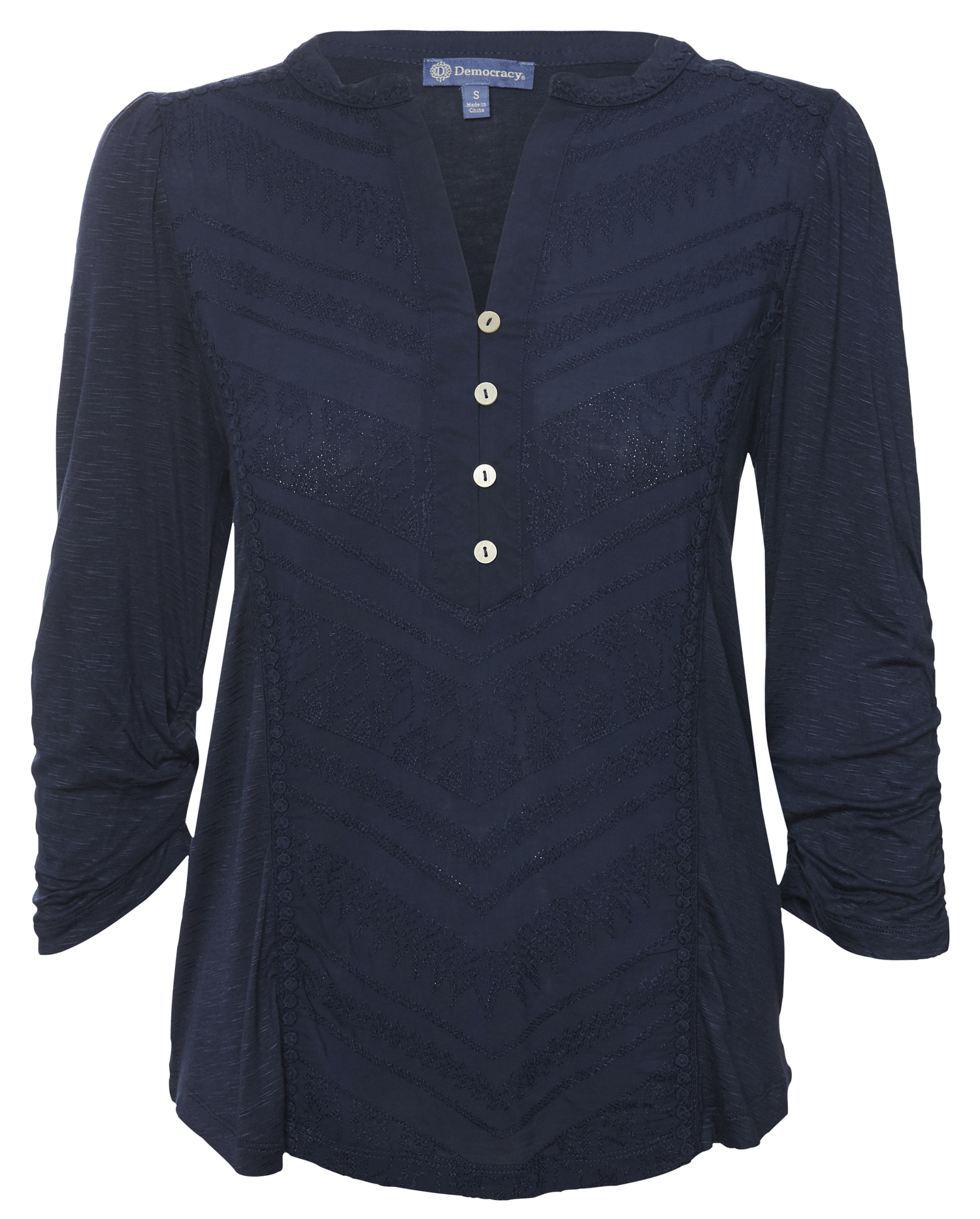 Democracy Ruched Sleeve Half Placket Top