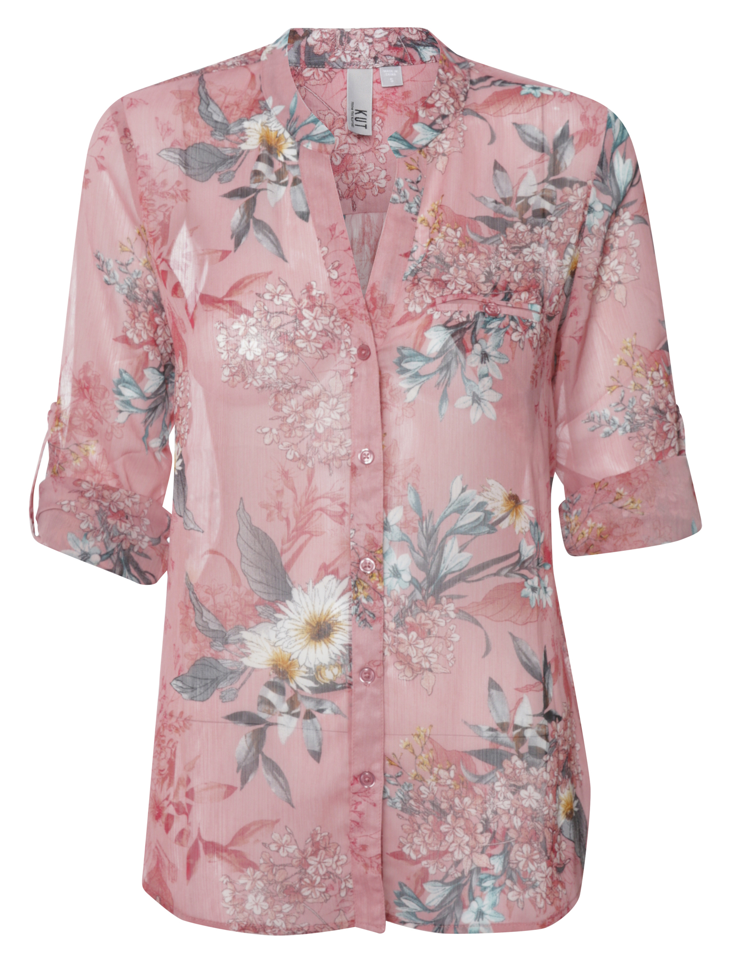 KUT from the Kloth Button Front Long Sleeve Sheer Blouse
