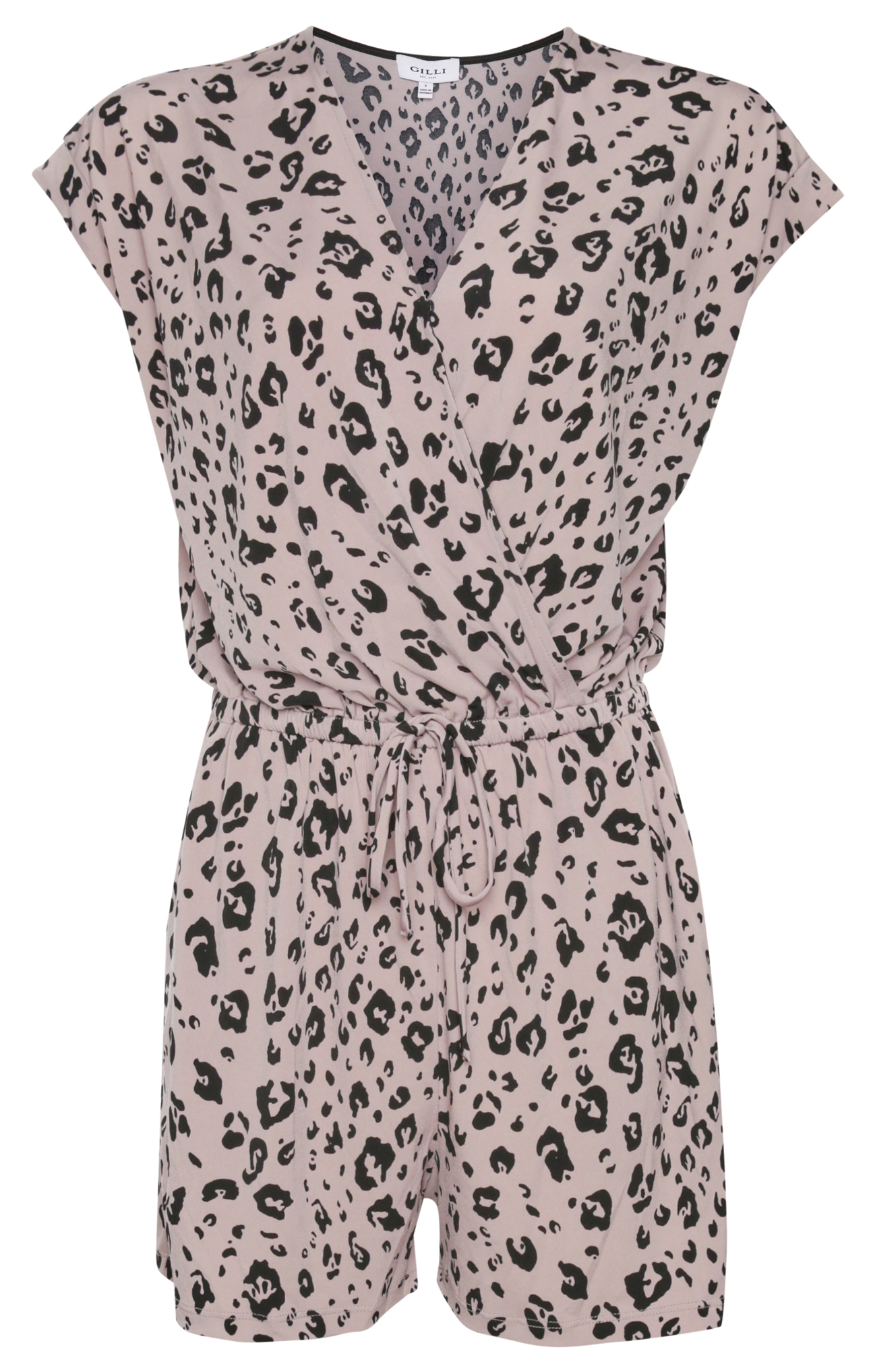 Short Sleeve Surplice Animal Print Romper